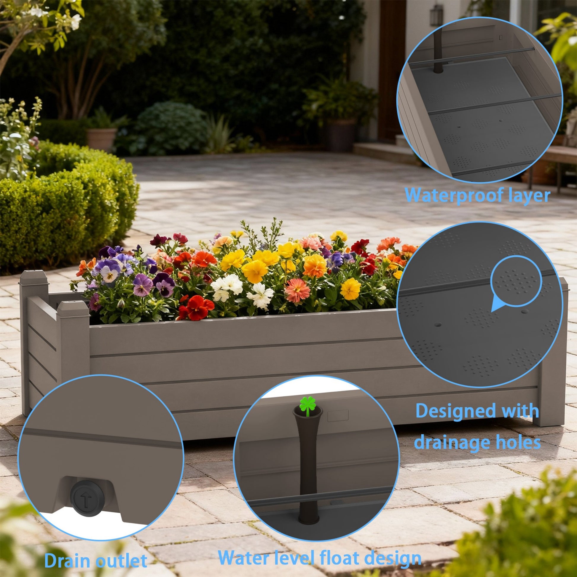 21Gallon Outdoor Planter Box, Garden Bed for Vegetables, Flowers & Herbs, Raised Planter