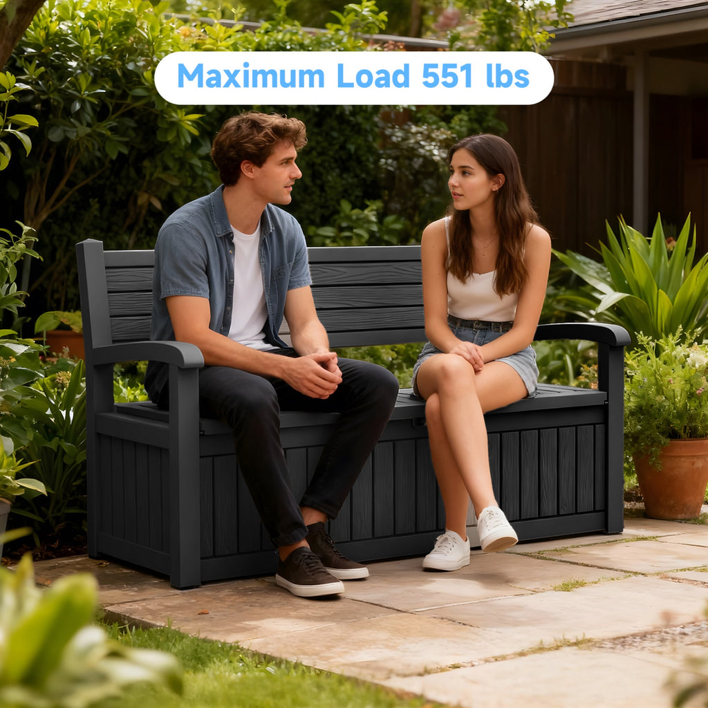 70 Gallon Deck Box, Outdoor Resin Storage Bench with Lid, Durable Patio Storage Box for Organization