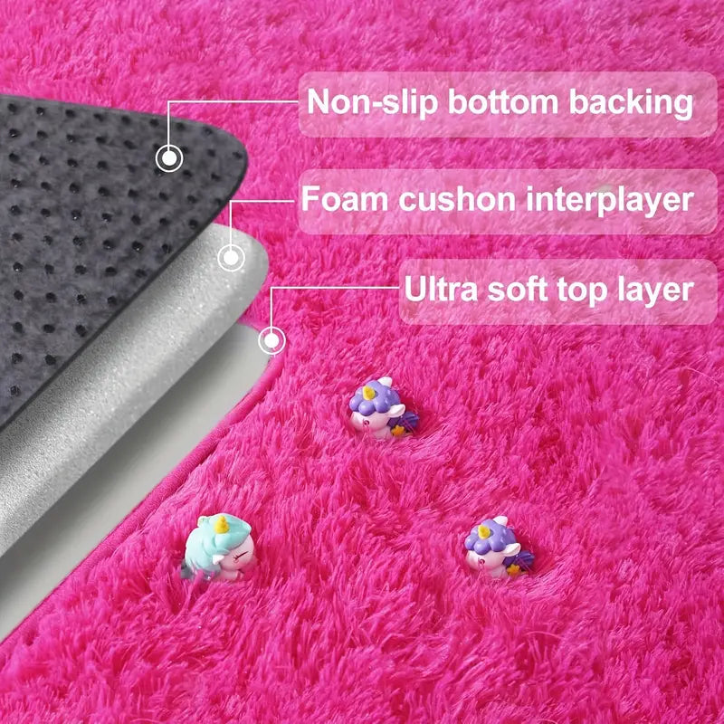 Rose Red Plush Shag Rug Extra Soft 1.7" Thick Non-Slip 100% Polyester for Bedroom or Living Room