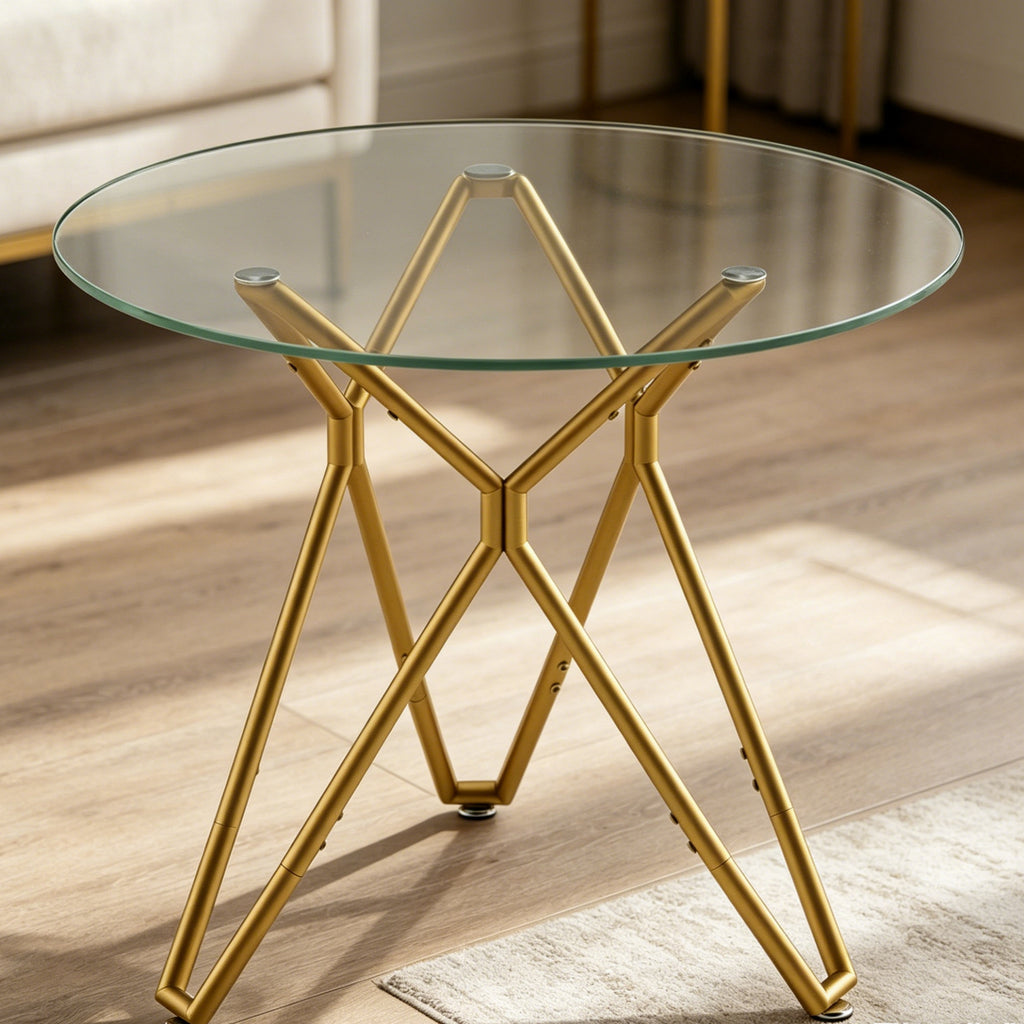 Modern Tempered Glass Dining Table, Rectangular/Round with Metal Legs, Space-Saving Kitchen Table