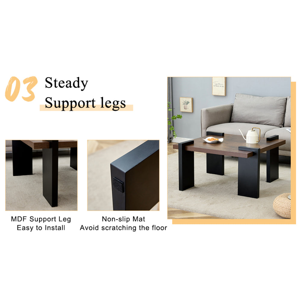 Chic Crate - Stylish Walnut-colored MDF Coffee Table for Modern Minimalist Living Rooms and Leisure Areas, 31.5*31.5*16.6inches