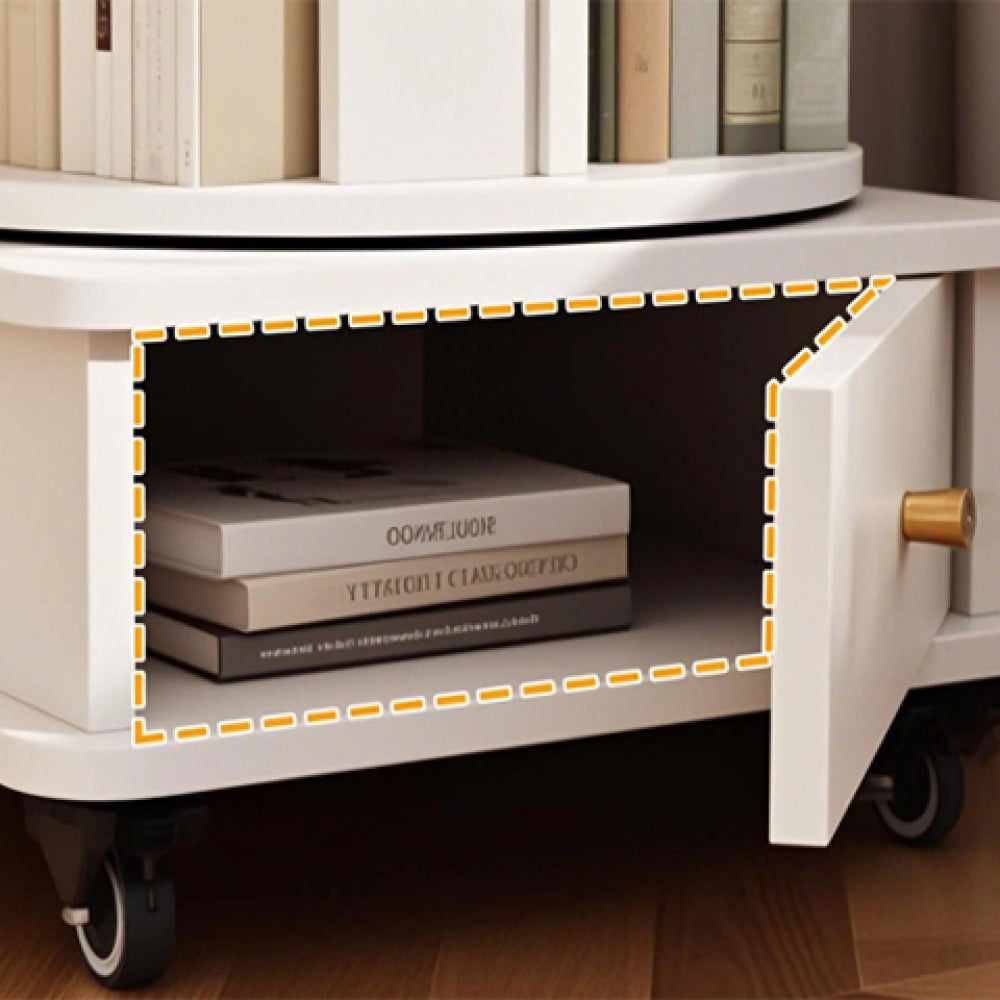 Chic Crate 6-Tier 360° Rotating Bookshelf with Wheels & Drawer, Space-Saving Bookcase for Bedroom & Home Office