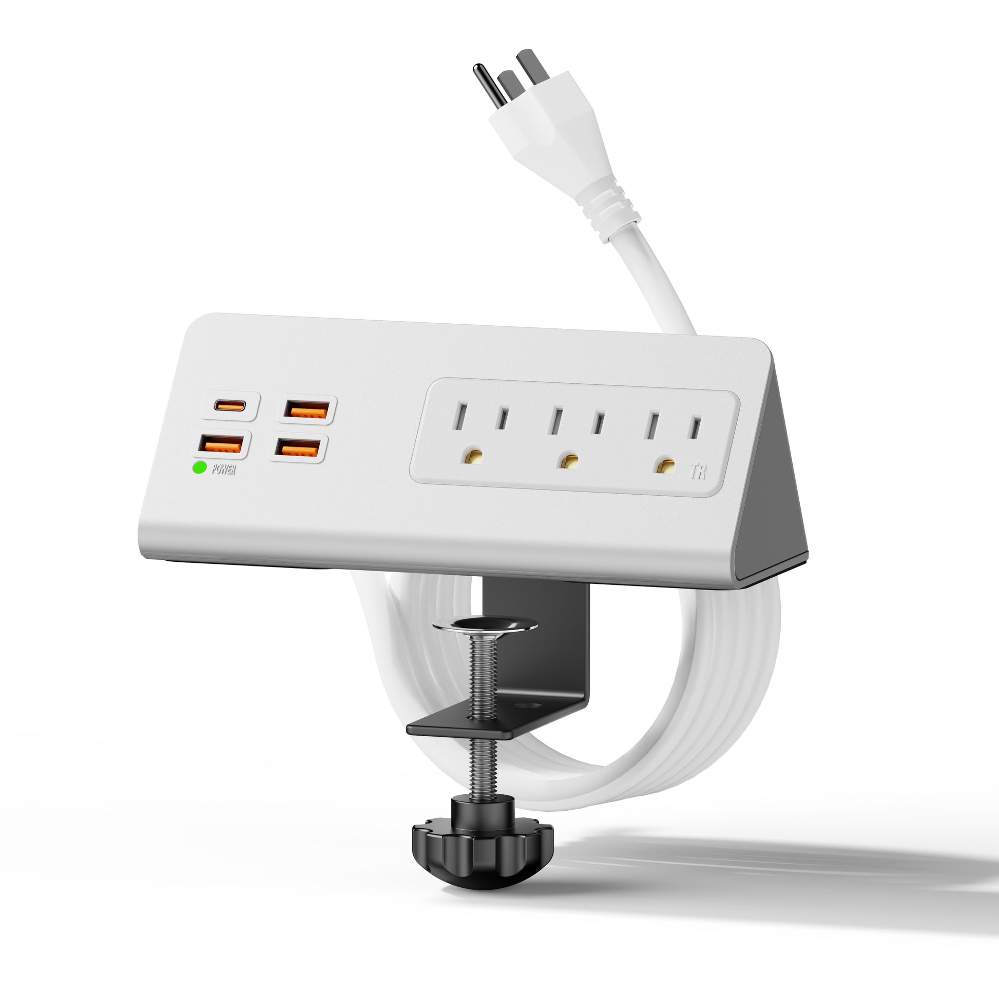 Desktop Power Station, 4 Outlets, 3 USB & USB-C PD, Surge Protector, Clamp Mount, ETL Listed