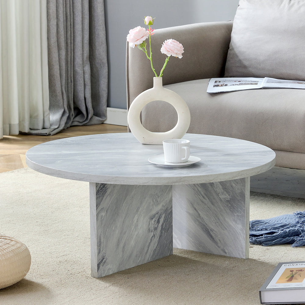 Chic Crate - Nordic Flair Minimalist MDF White Round Coffee Table, Decor Friendly Modern Style, 31.5*31.5*13.98 Inches