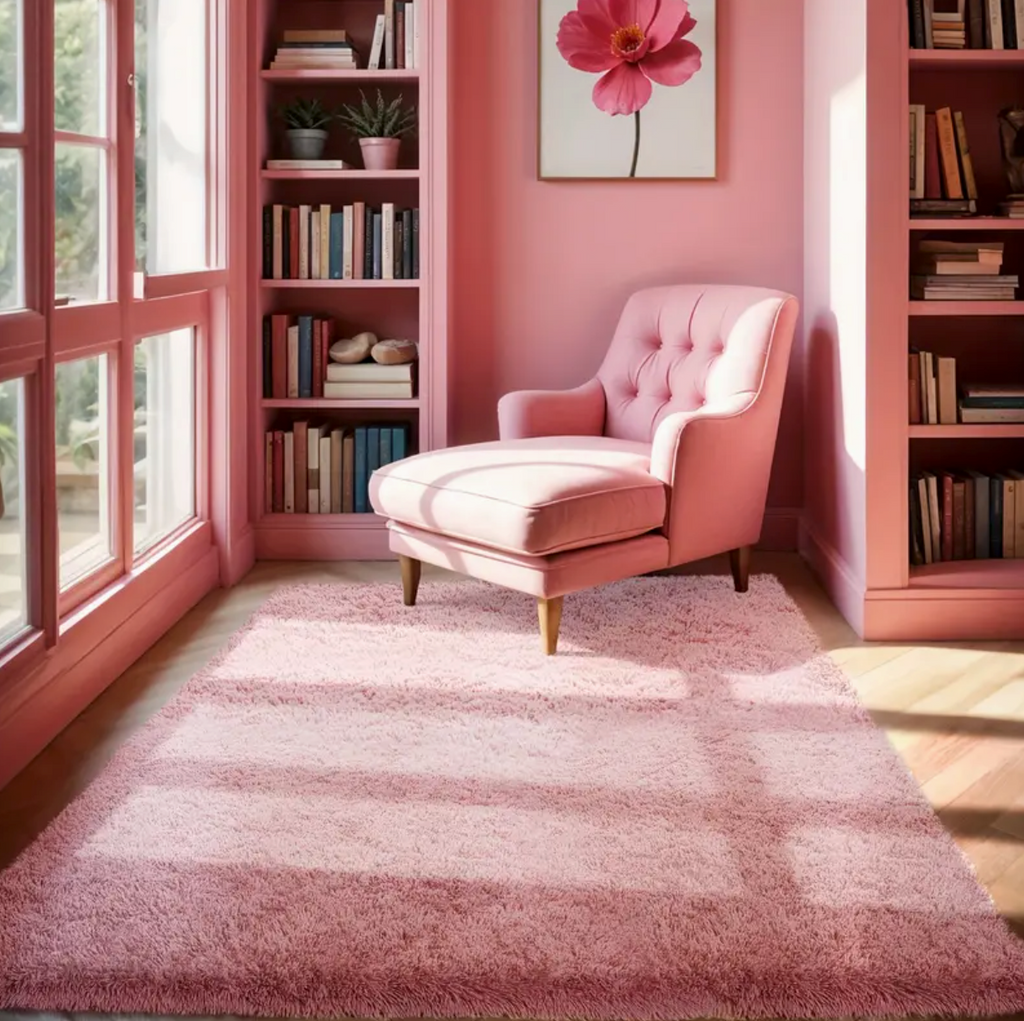 Blush Pink Shag Rug, Ultra Soft 1.7" Thick, Non-Slip, 100% Polyester, Modern Decor for Bedroom
