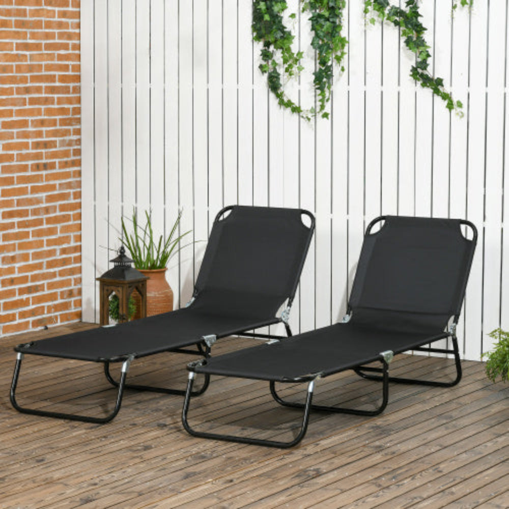 2-Piece Folding Chaise Lounge Pool Chairs, Outdoor Tanning Chairs with 5-Level Reclining Back & Sturdy Steel Frame for Beach, Yard, Patio, Black