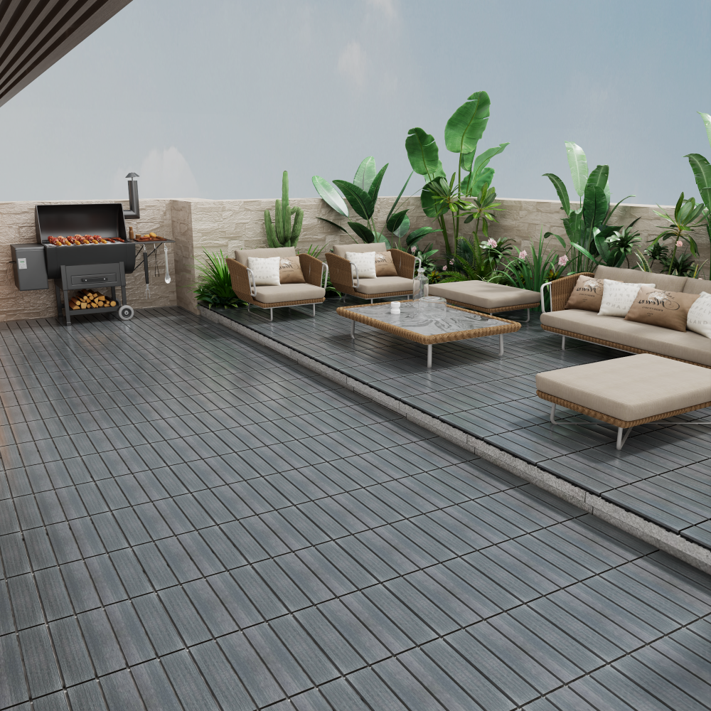 Chic Crate 22-Pack 12inch WPC Wood-Plastic Composite Interlocking Deck Tiles – Dark Gray
