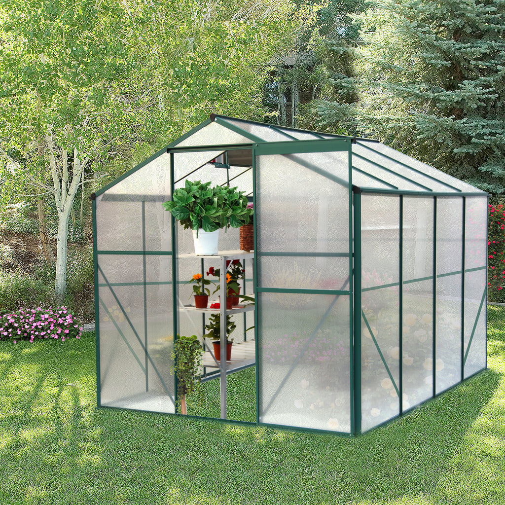 Outdoor Polycarbonate Greenhouse with Roof Vent, Quick-Setup Aluminum Walk-in for Garden Backyard