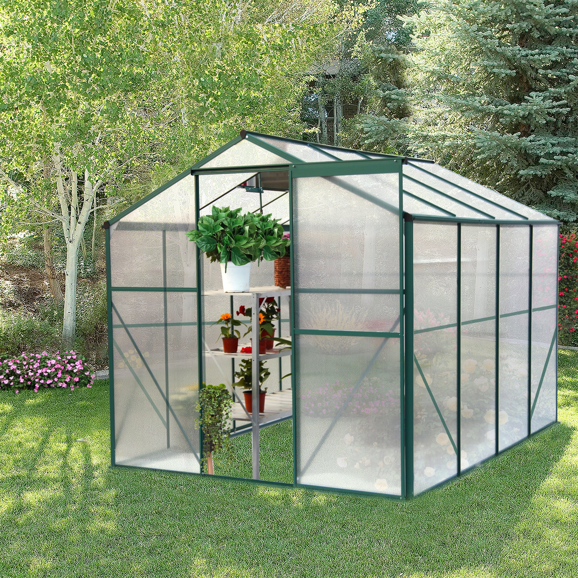 Outdoor Polycarbonate Greenhouse with Roof Vent, Quick-Setup Aluminum Walk-in for Garden Backyard