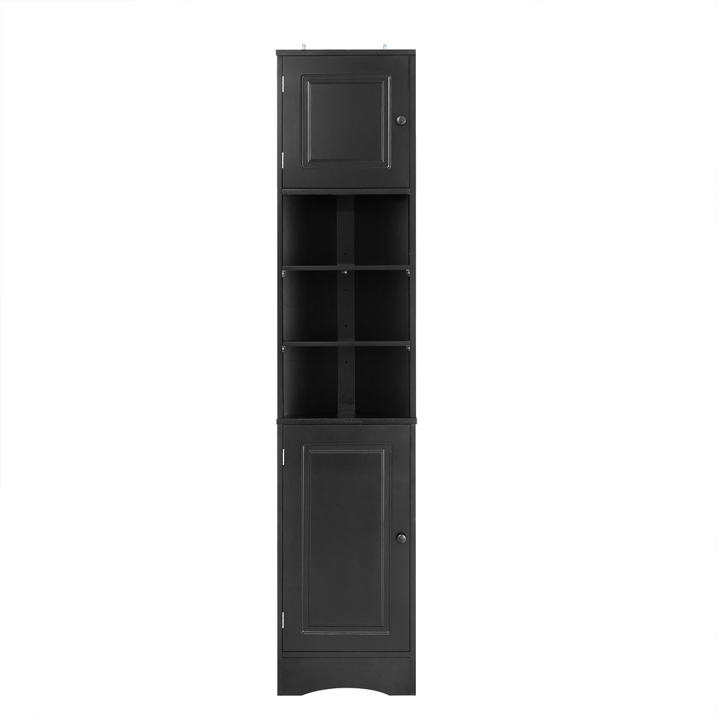 Multi-Functional Corner Cabinet Tall Bathroom Storage Cabinet with Two Doors and Adjustable Shelves, Open Shelf, Black