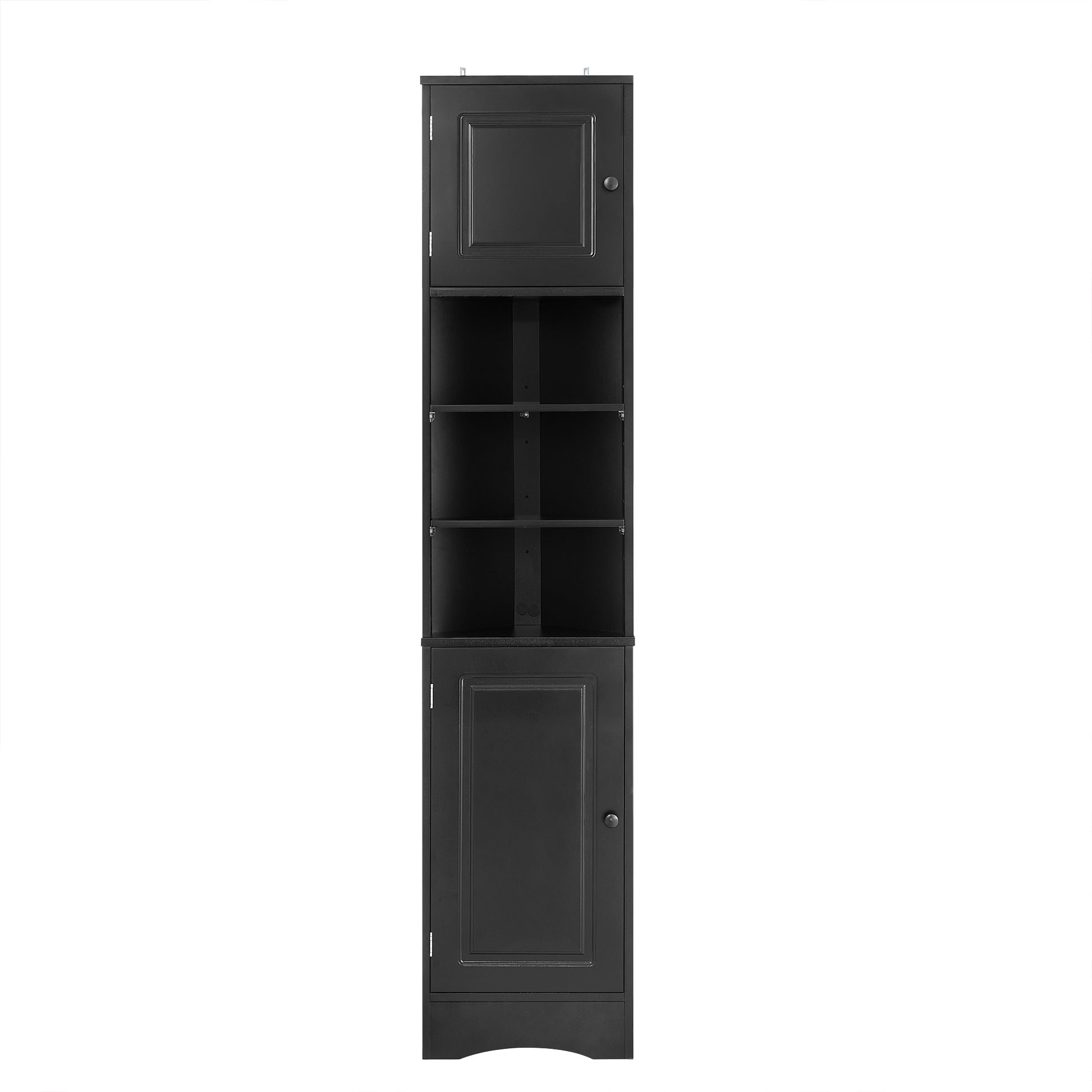 Multi-Functional Corner Cabinet Tall Bathroom Storage Cabinet with Two Doors and Adjustable Shelves, Open Shelf, Black
