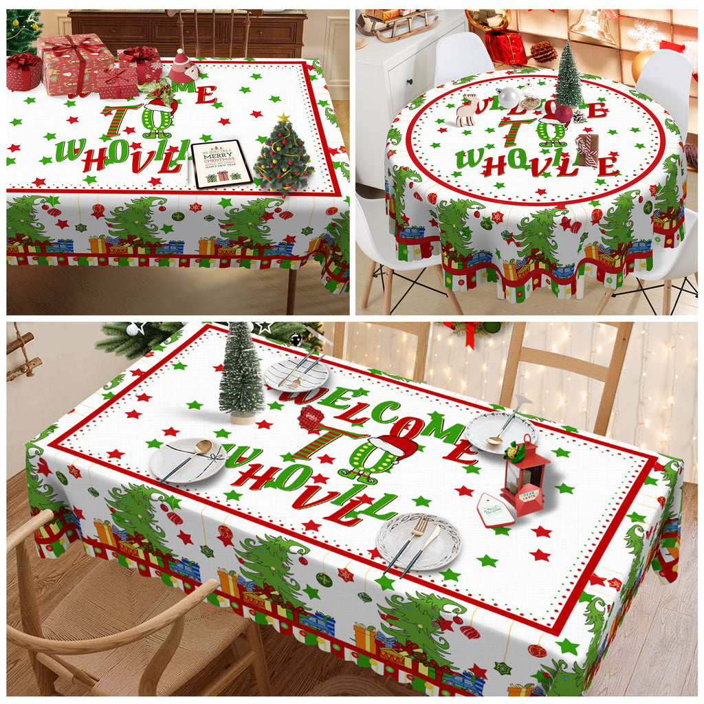Merry Christmas Tablecloth, Snowman Santa Claus Christmas tree Stain-Resistant Dining Table Cover for Holiday Decor