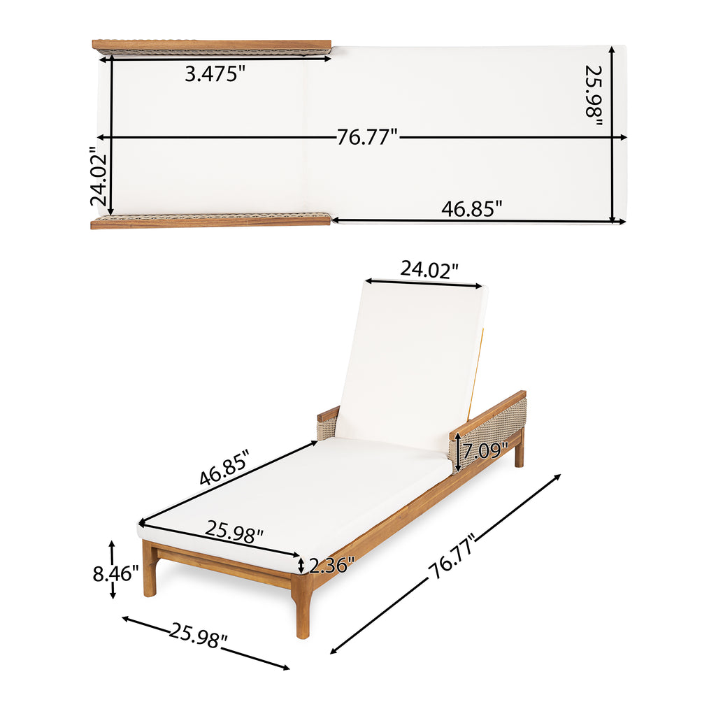 Outdoor Sun Lounger Acacia Wood Patio Recliner with Cushions and Wicker Accents