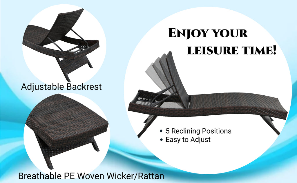 Chic Crate - Waterproof 2-Person Outdoor Chaise Lounge Set, Lightweight Black Patio Furniture - All-Weather Comfort