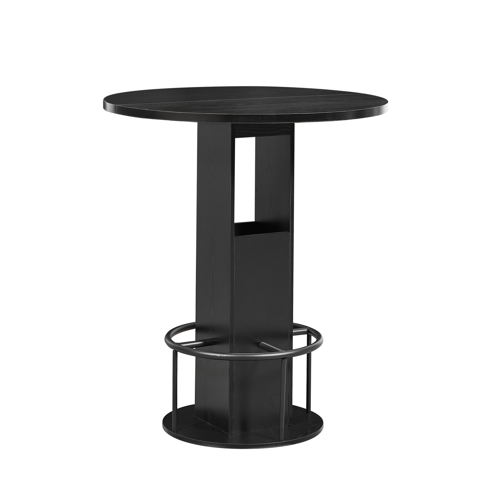 3-Piece Bar Table and Stool Set, Compact Round Wooden Bar Set with Metal Footrest