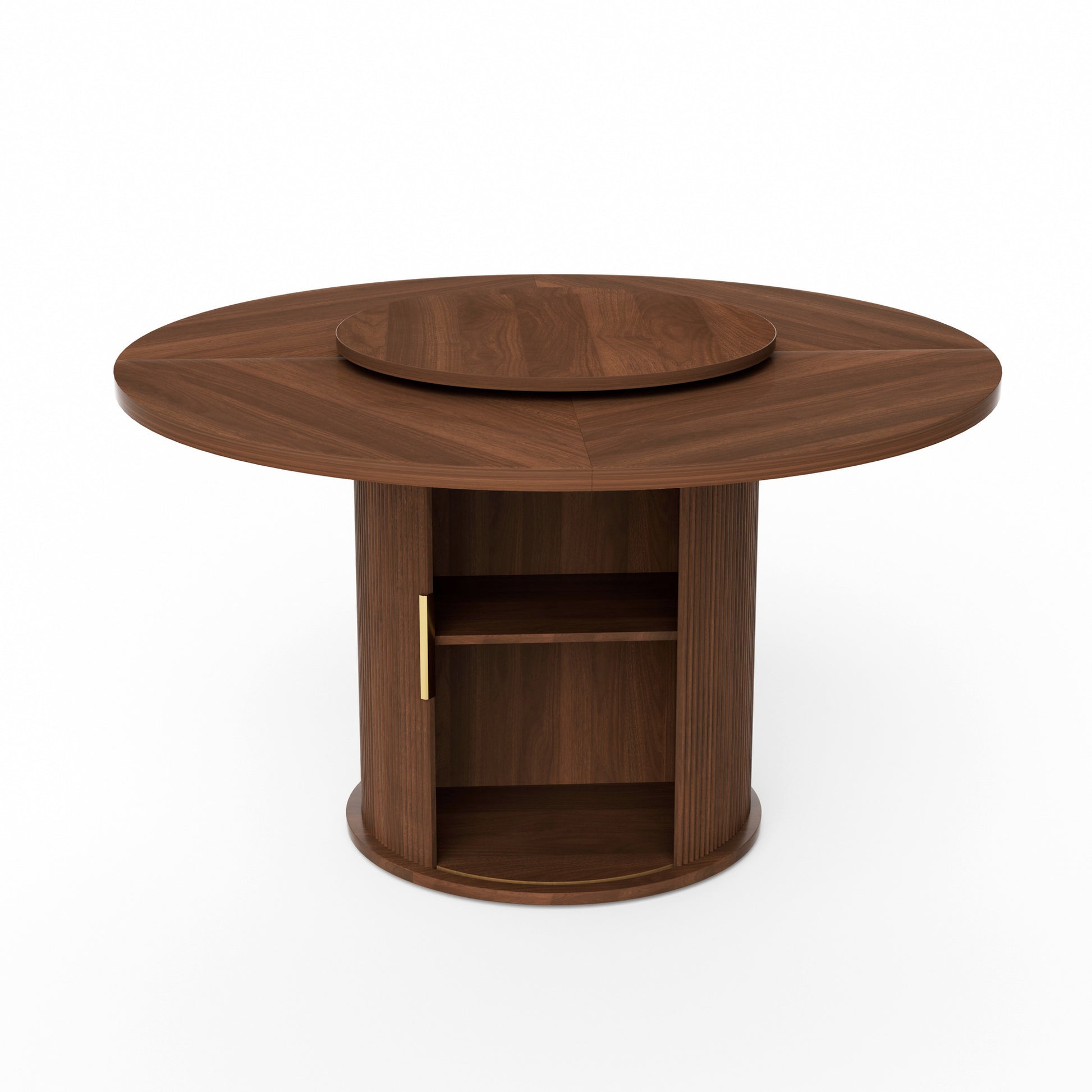 Round Dining Table with Rotating Tray, Double-Tier Storage Rack with Wavy Striped Sliding Doors
