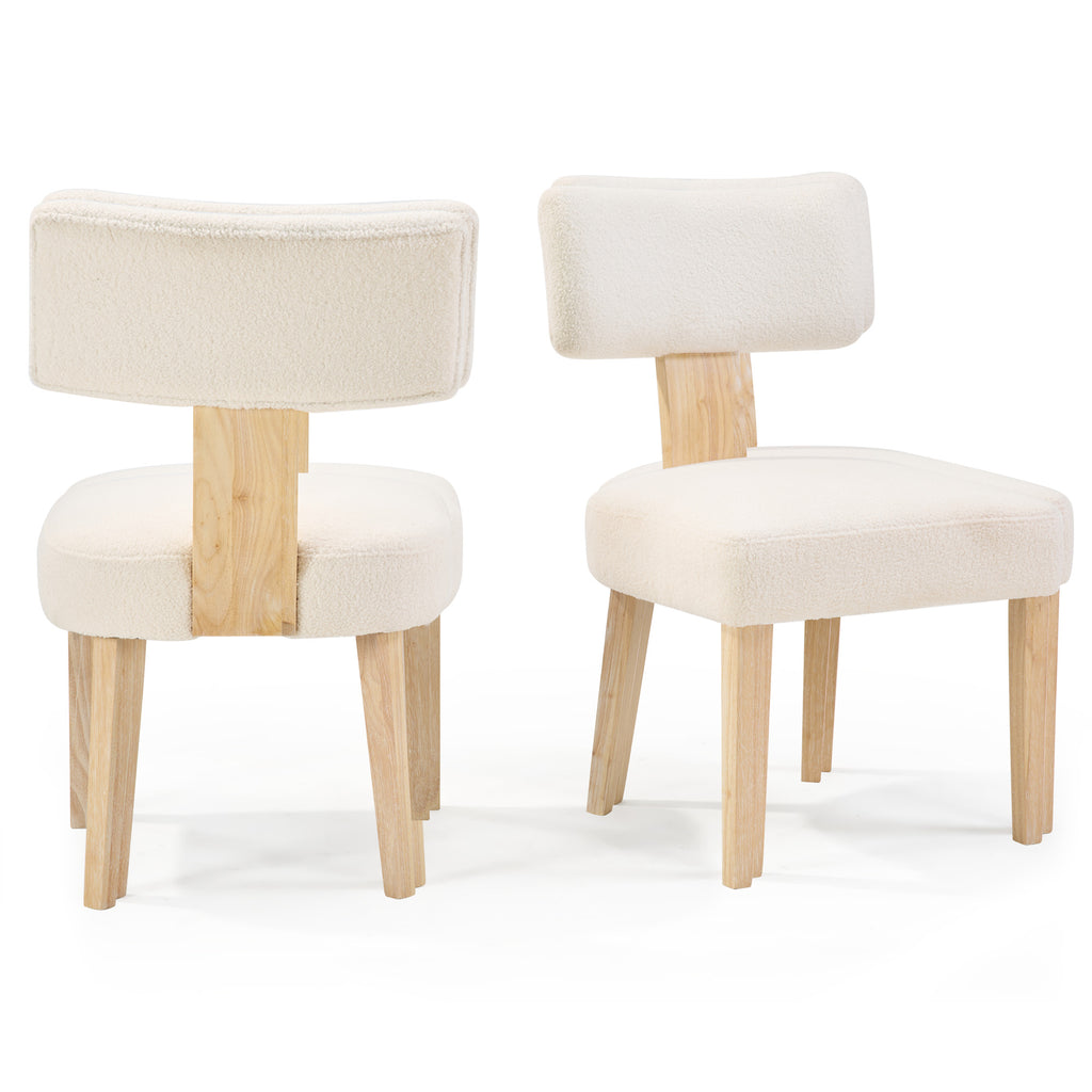 Set of 2 Modern Wooden Dining Chairs, Beige Fabric Upholstered Kitchen Side Chairs for Dining Room