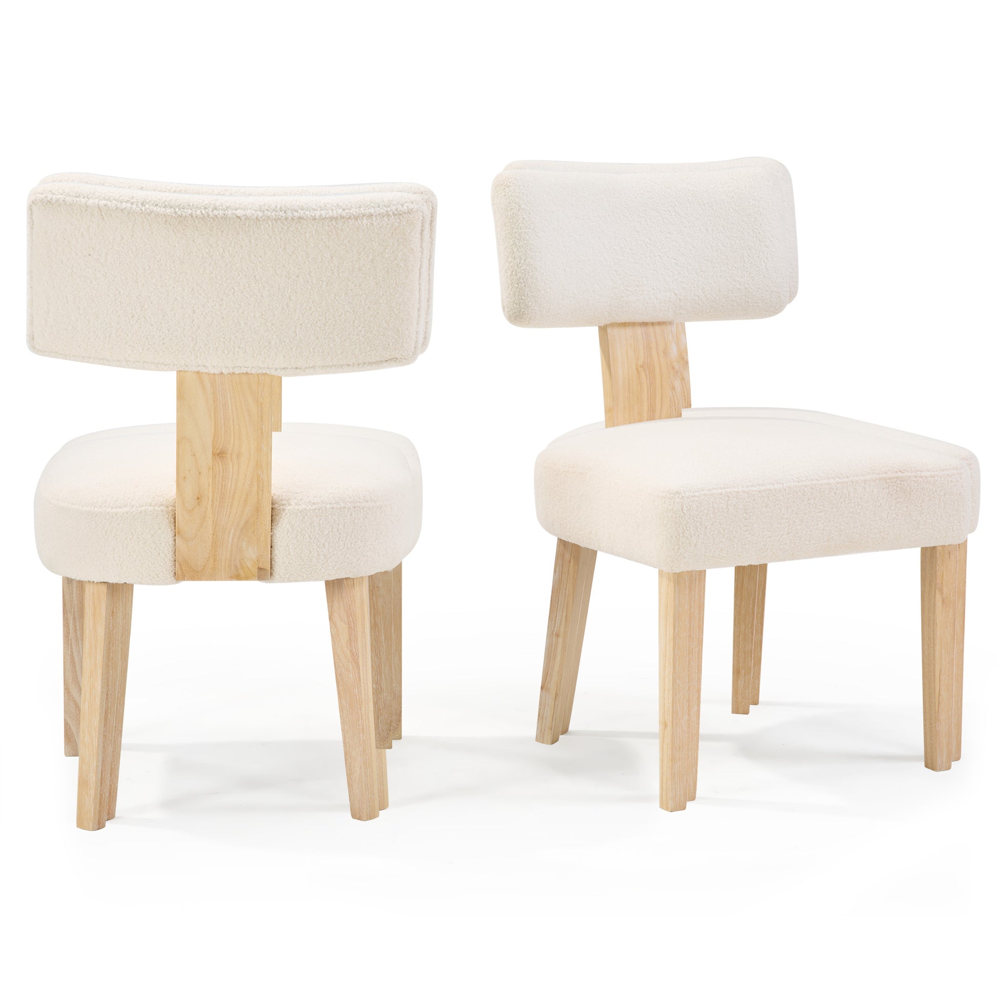 Set of 2 Modern Wooden Dining Chairs, Beige Fabric Upholstered Kitchen Side Chairs for Dining Room