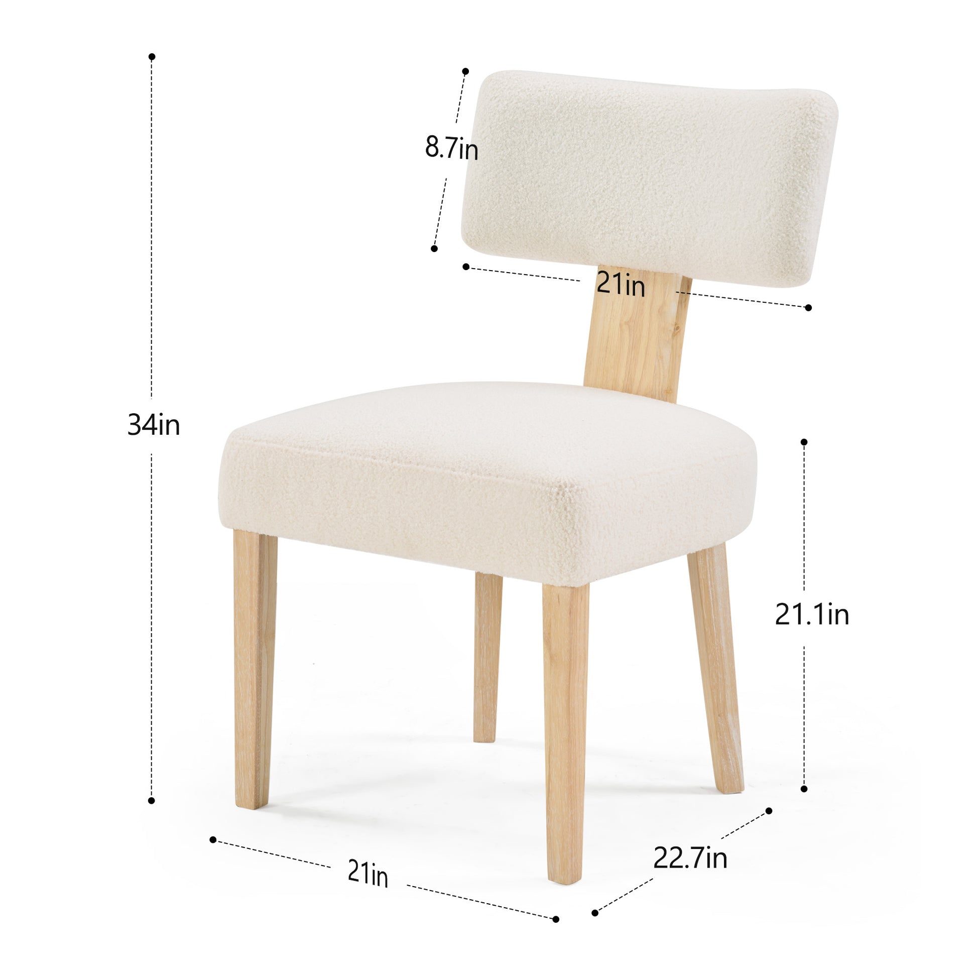 Set of 2 Modern Wooden Dining Chairs, Beige Fabric Upholstered Kitchen Side Chairs for Dining Room