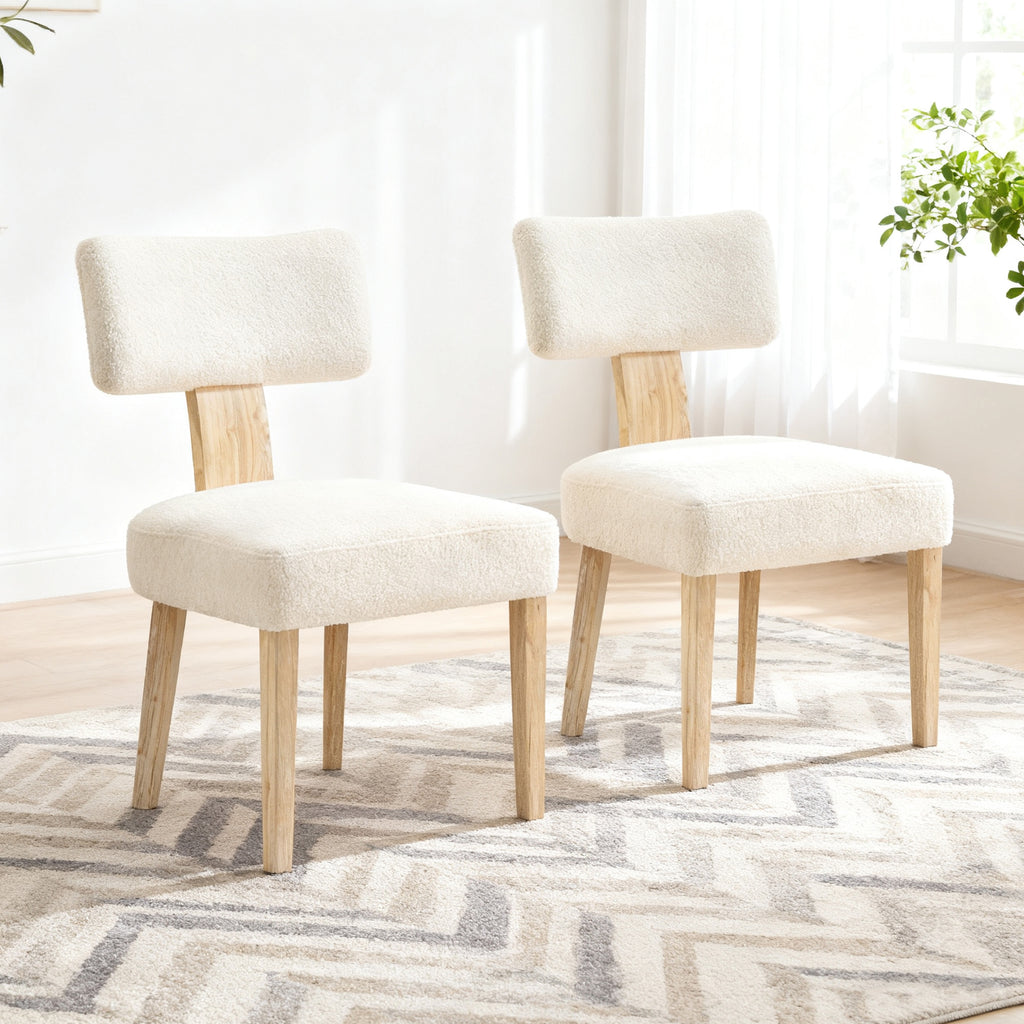 Set of 2 Modern Wooden Dining Chairs, Beige Fabric Upholstered Kitchen Side Chairs for Dining Room
