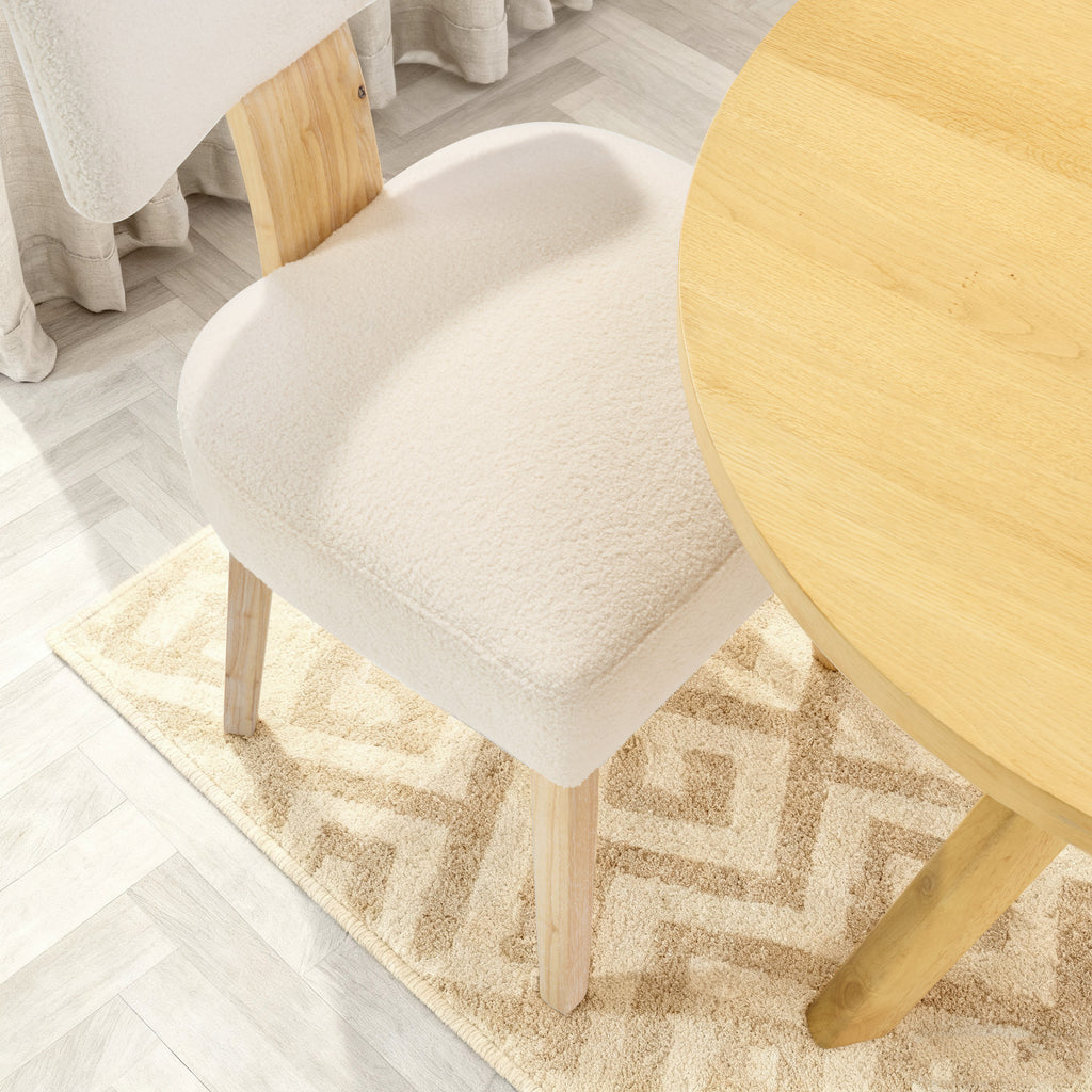 Set of 2 Modern Wooden Dining Chairs, Beige Fabric Upholstered Kitchen Side Chairs for Dining Room