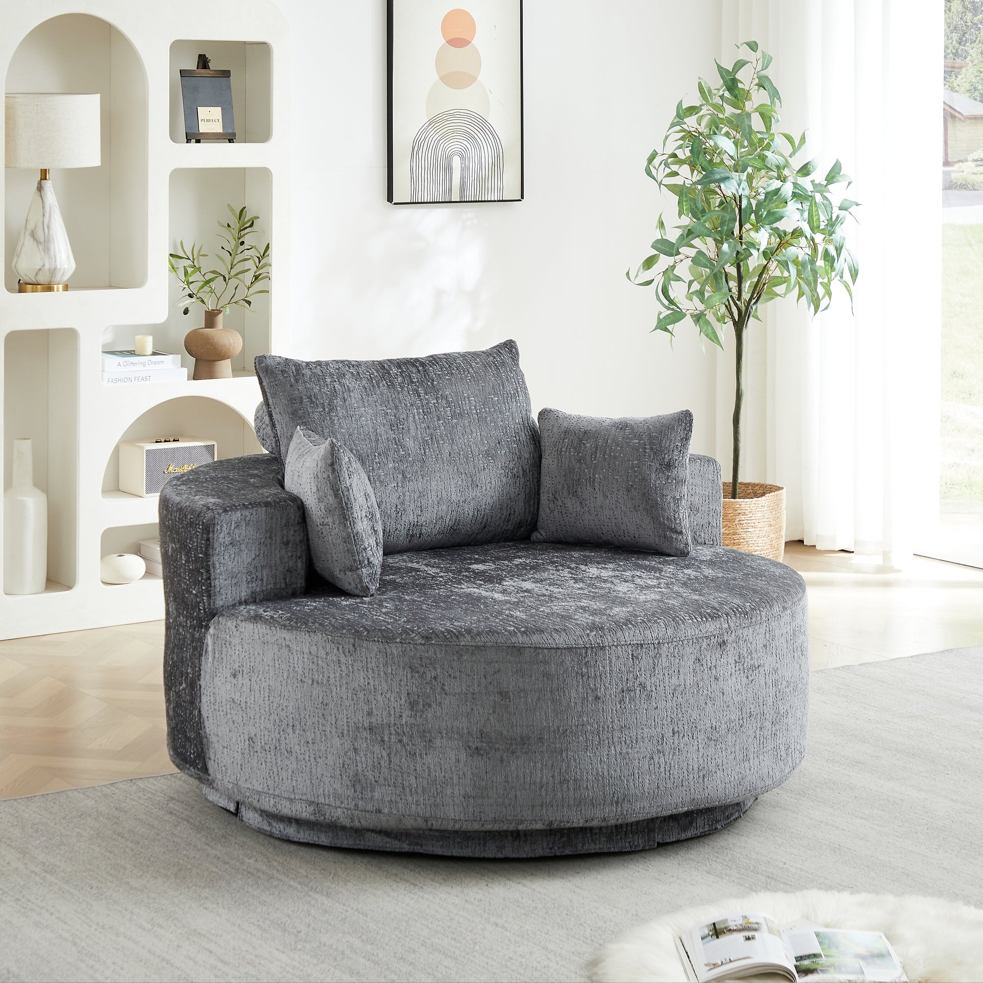 Fluffy Swivel Chair Modern Sleeper Chair for Living Room Bedroom Lounge and Home Theater