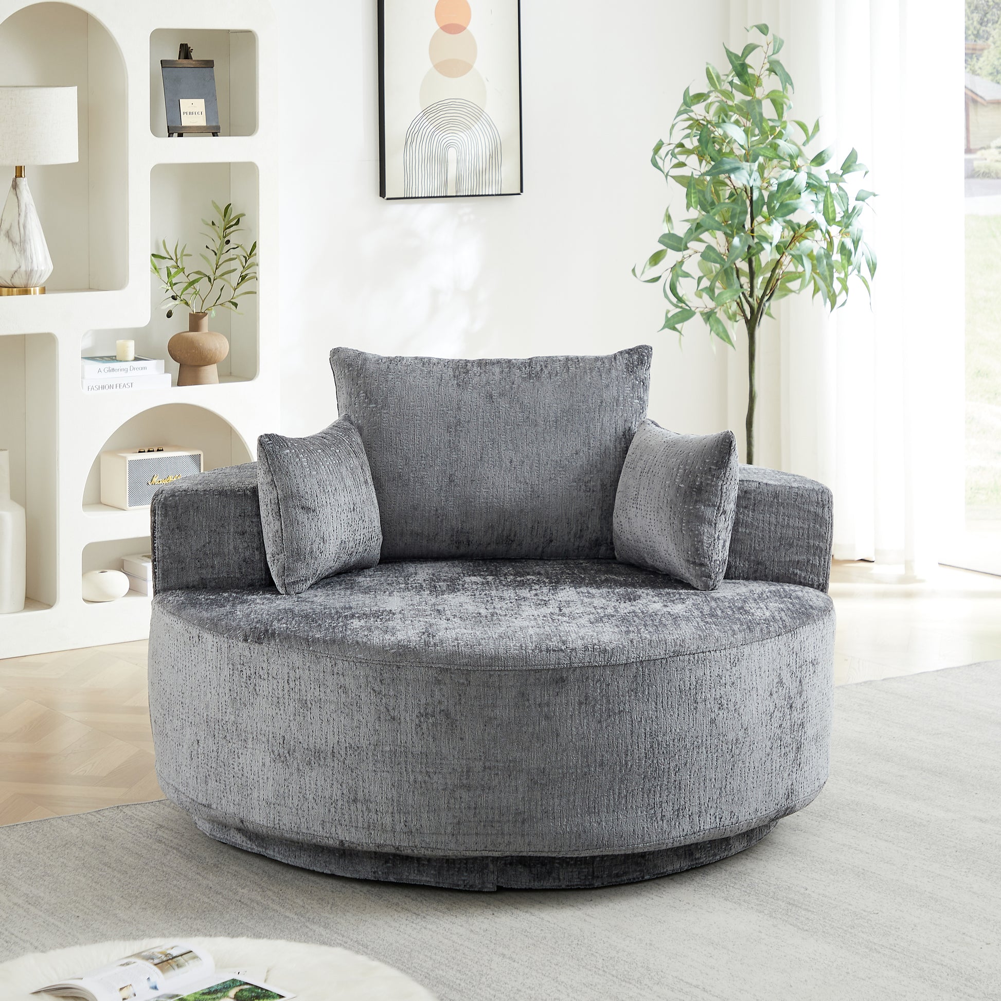 Fluffy Swivel Chair Modern Sleeper Chair for Living Room Bedroom Lounge and Home Theater