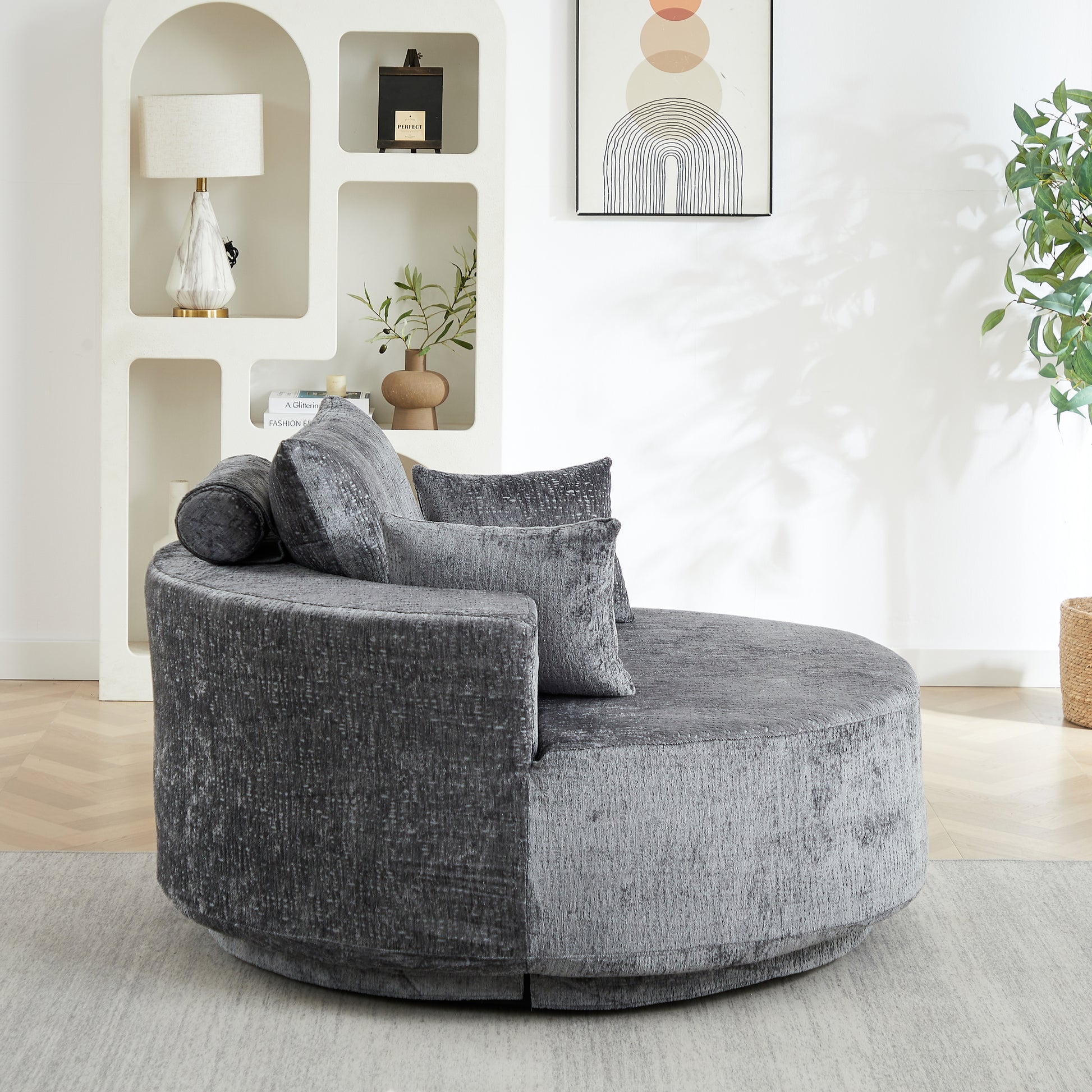 Fluffy Swivel Chair Modern Sleeper Chair for Living Room Bedroom Lounge and Home Theater