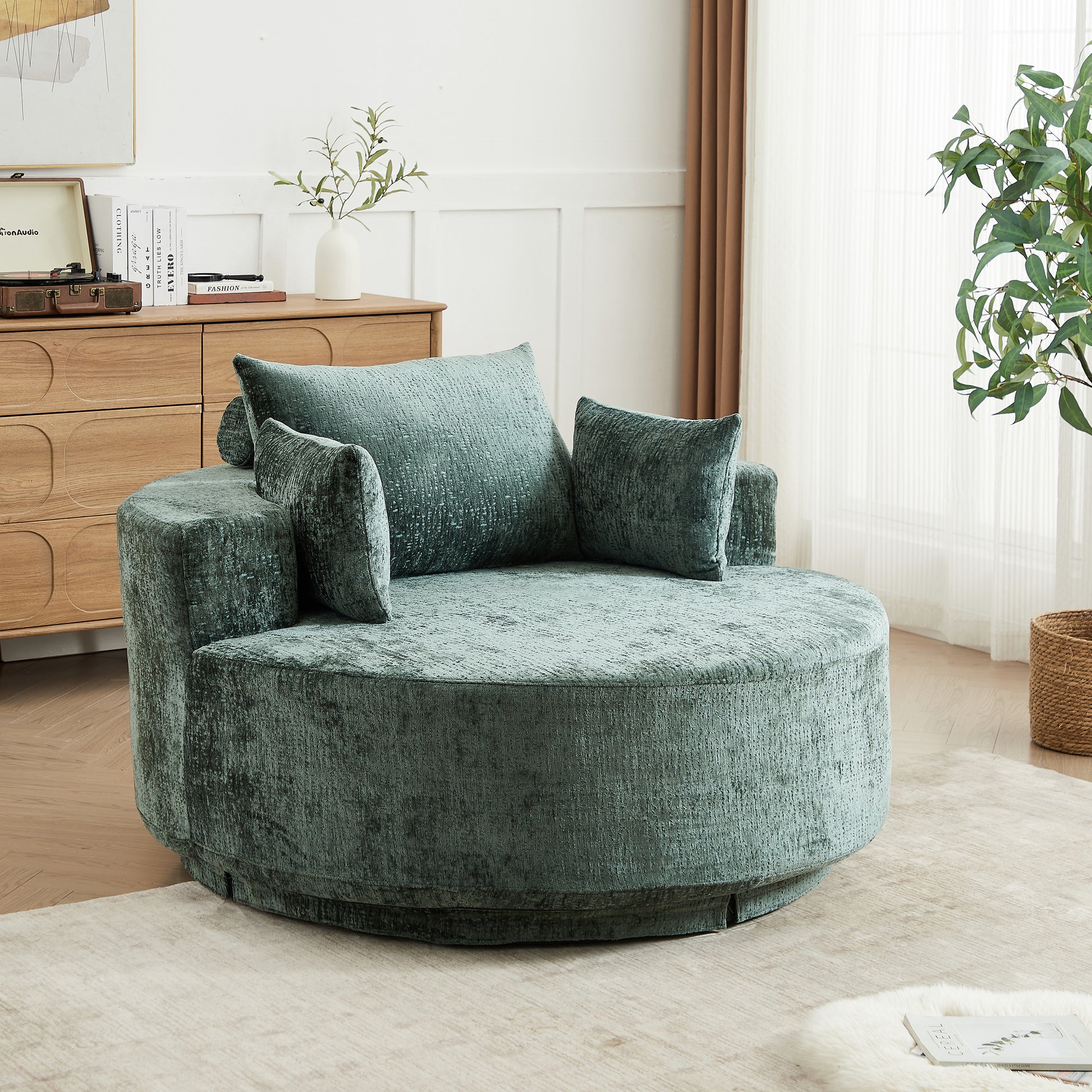 360 Degree Swivel Sleeper Chair Cozy Foam Chair for Living Room and Projection Room