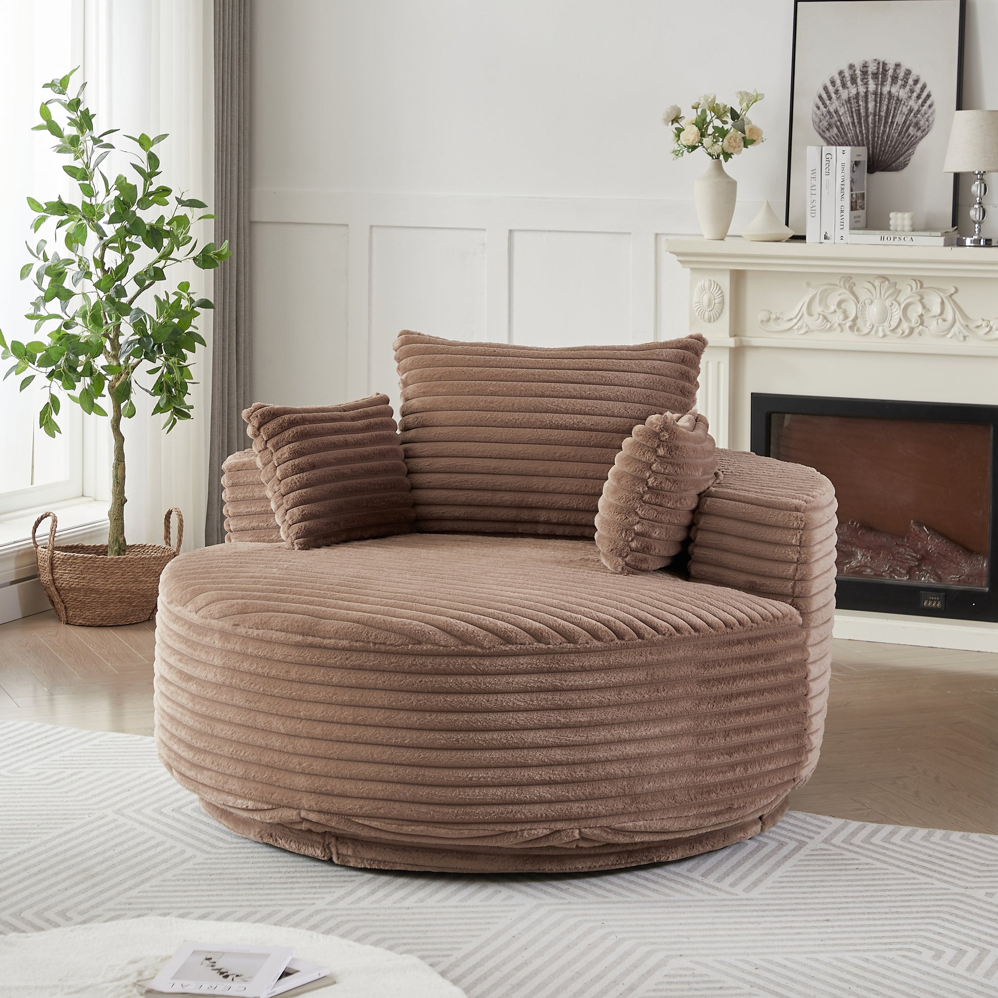 Cozy Corduroy Swivel Chair Modern Sleeper Chair for Living Room Bedroom and Home Lounge