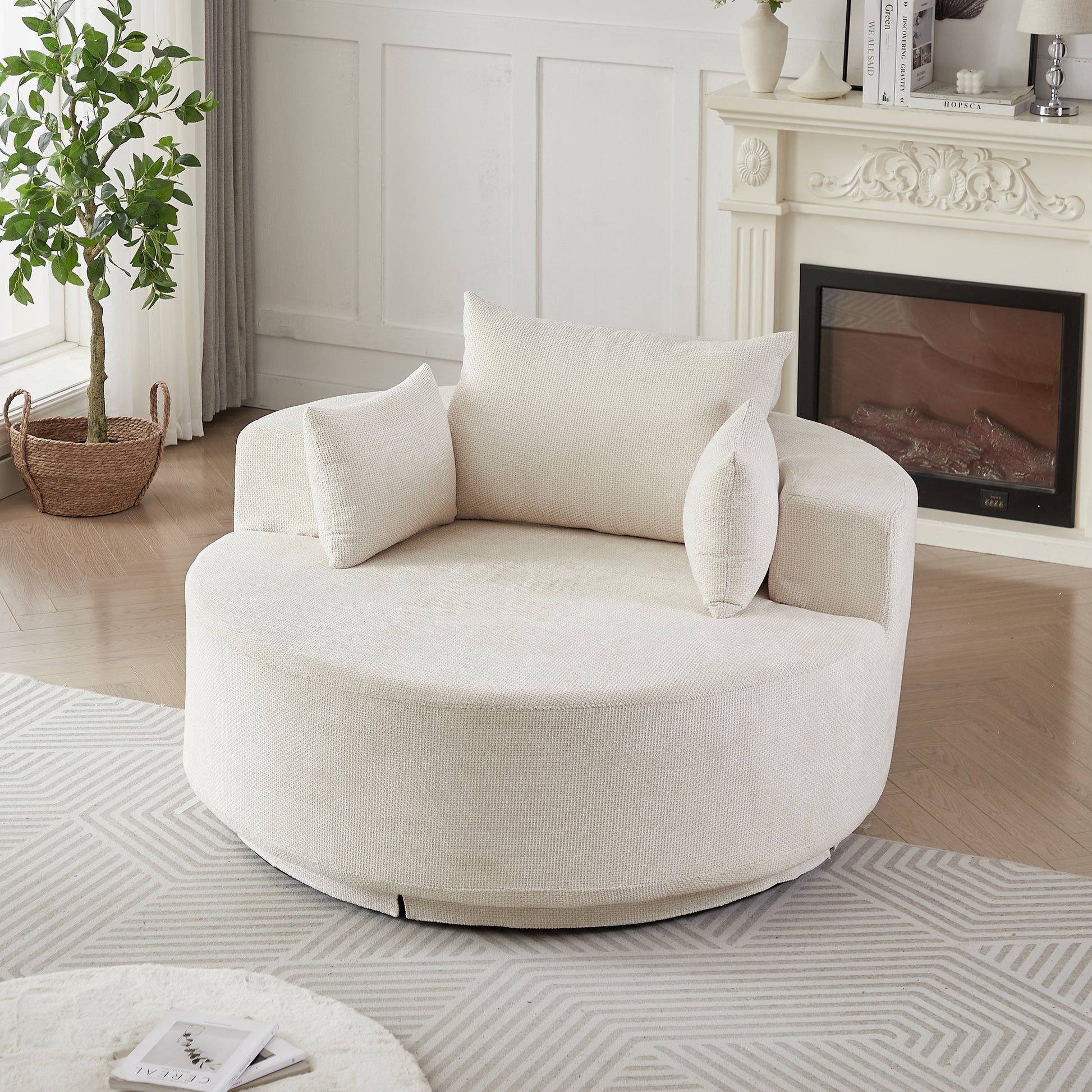 Cozy Corduroy Swivel Chair Modern Sleeper Chair for Living Room Bedroom and Home Lounge