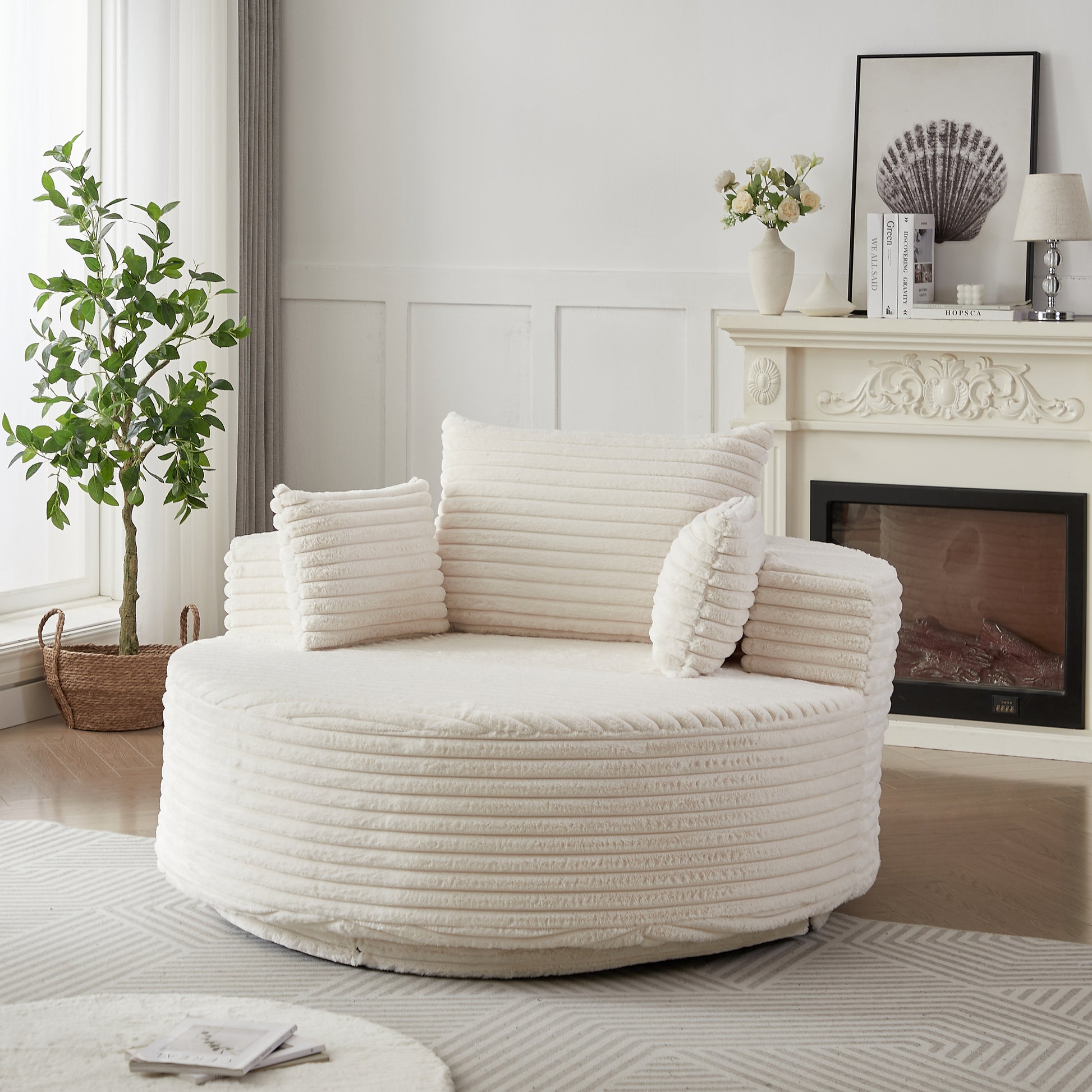 Soft Upholstered Swivel Chair Comfortable Modern Sleeper for Bedroom and Lounge Area