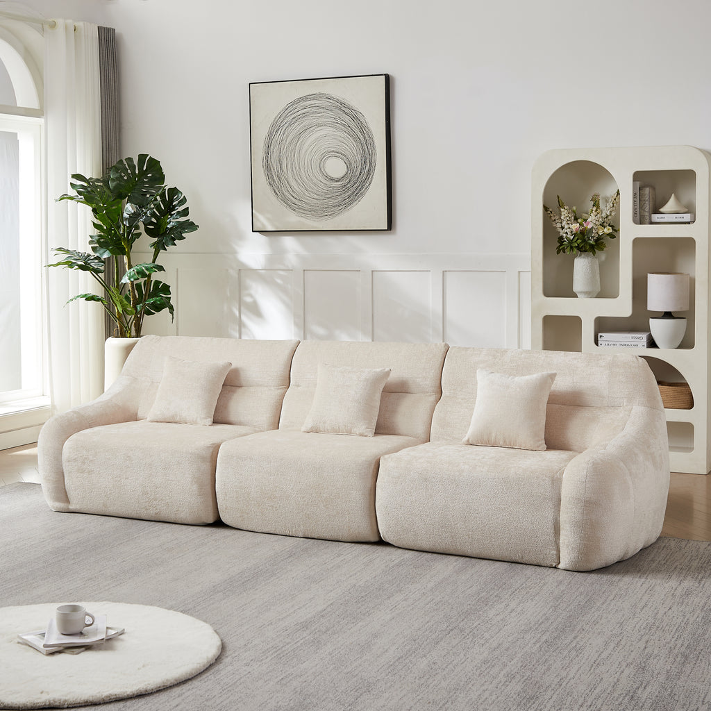 Curved Corner Sectional Sofa, Chenille Modular Cloud Sofa, High-Back 4-Seater Couch, No Assembly