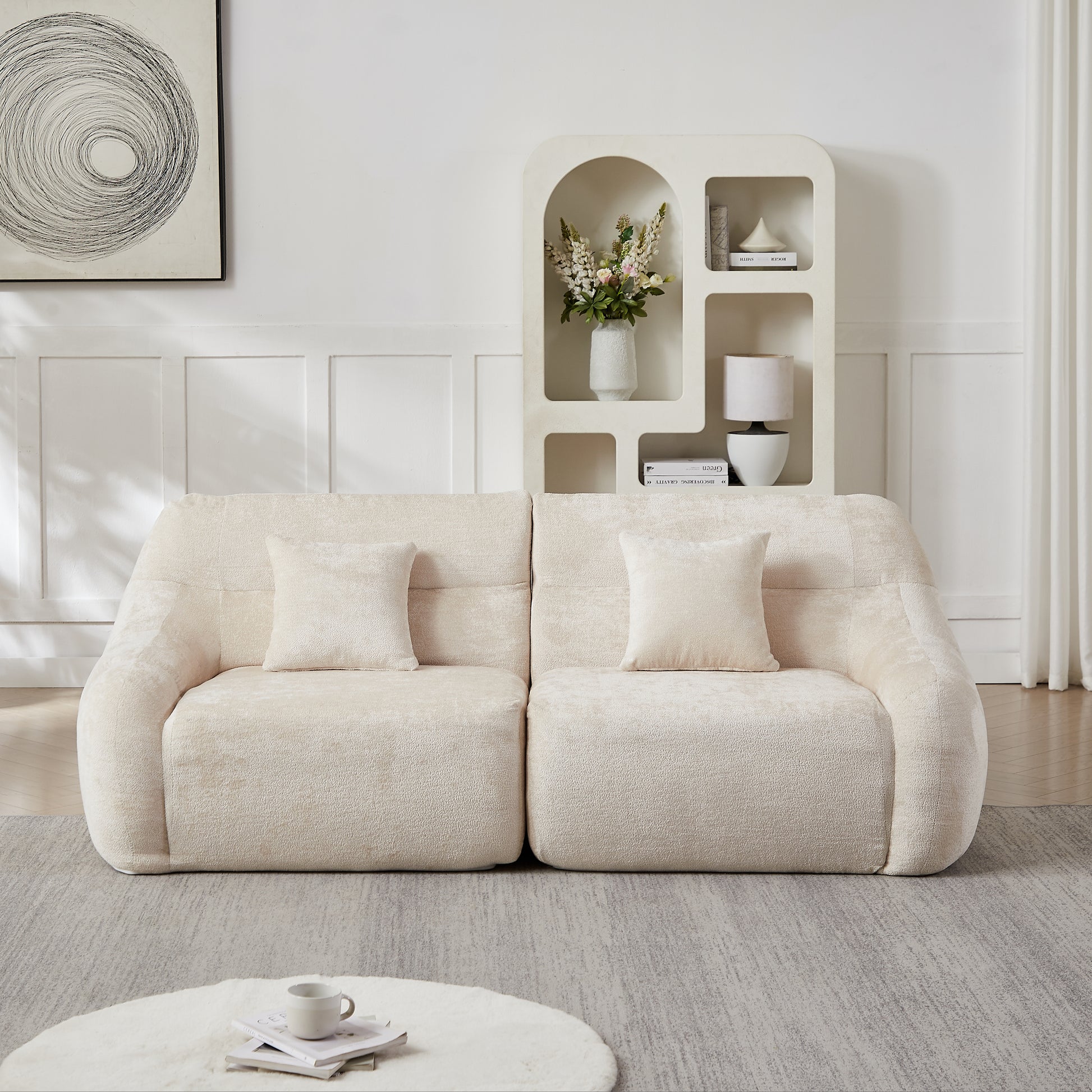 Curved Corner Sectional Sofa, Chenille Modular Cloud Sofa, High-Back 4-Seater Couch, No Assembly