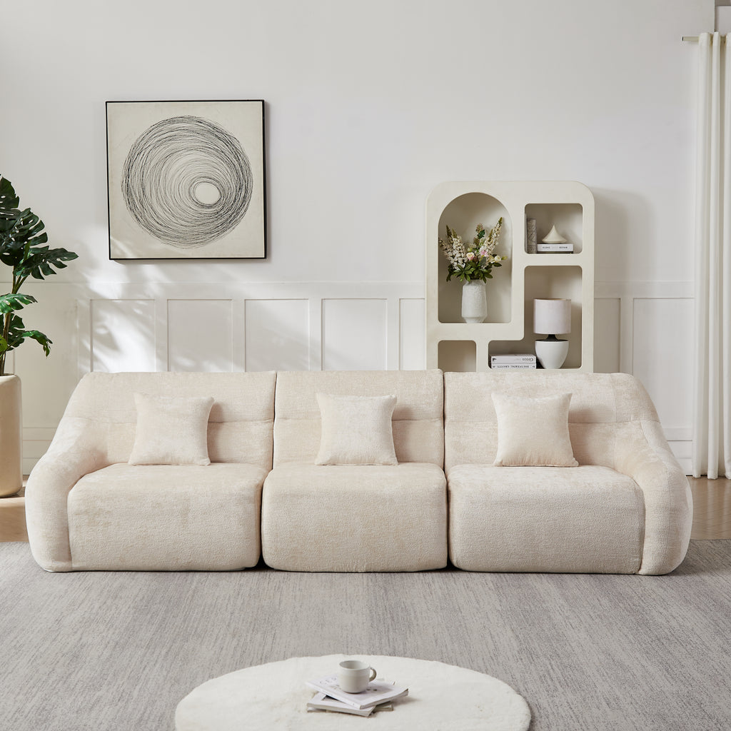 Curved Corner Sectional Sofa, Chenille Modular Cloud Sofa, High-Back 4-Seater Couch, No Assembly