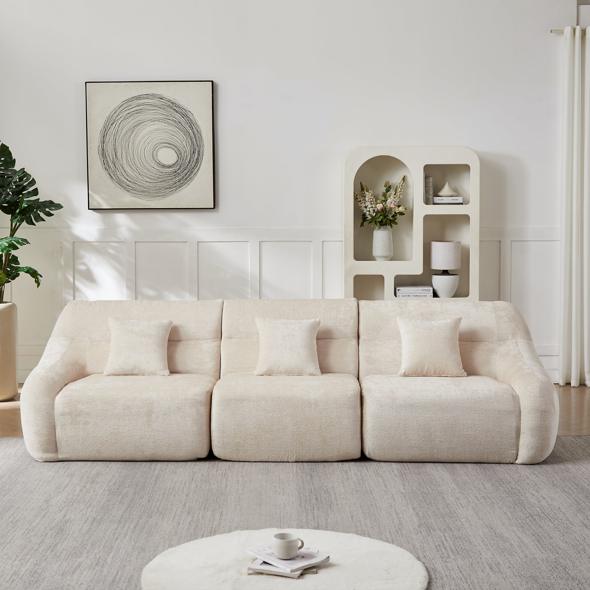Curved Corner Sectional Sofa, Chenille Modular Cloud Sofa, High-Back 4-Seater Couch, No Assembly