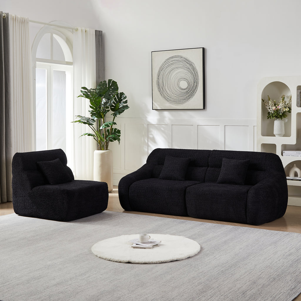 Curved Corner Sectional Sofa, Chenille Modular Cloud Sofa, High-Back 4-Seater Couch, No Assembly