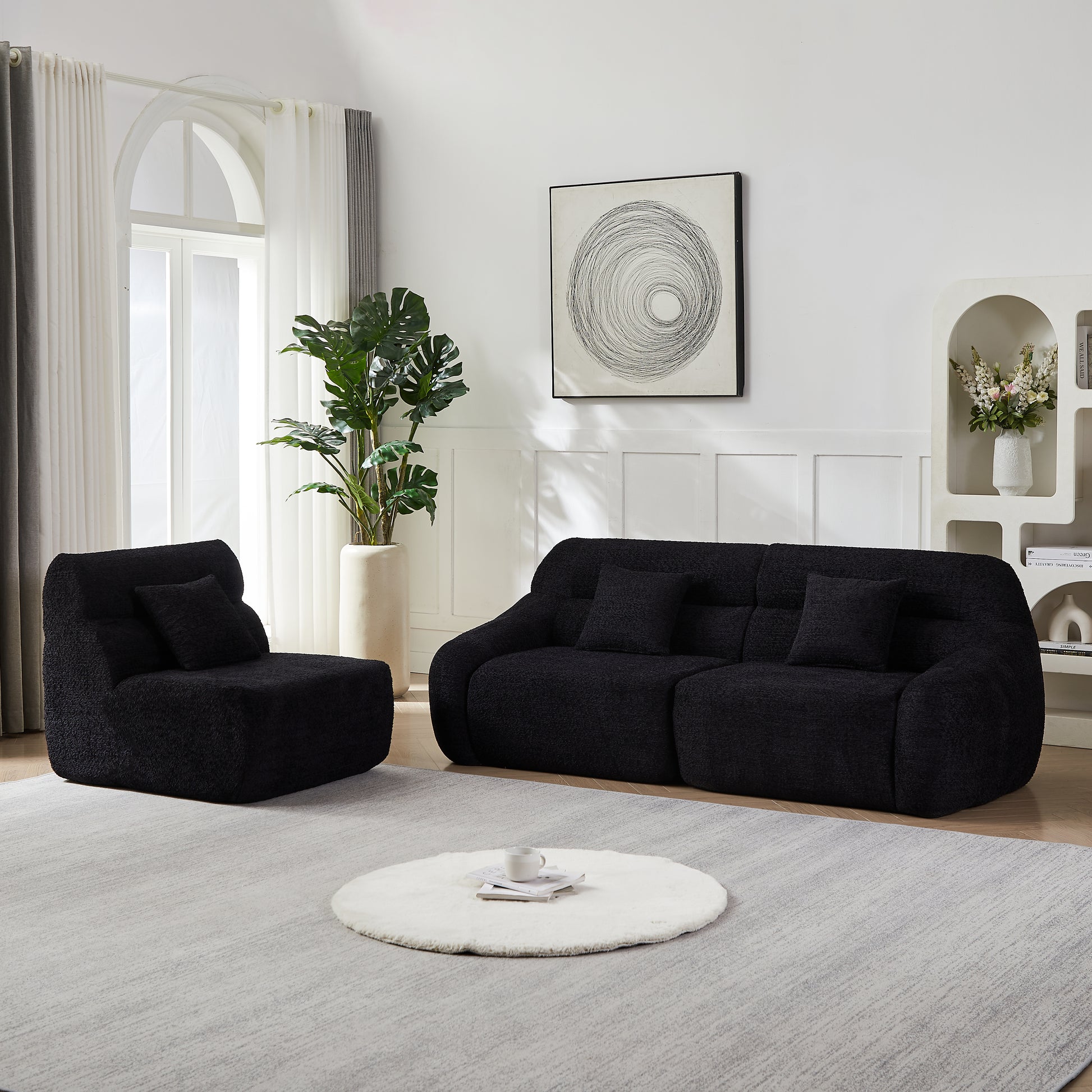 Curved Corner Sectional Sofa, Chenille Modular Cloud Sofa, High-Back 4-Seater Couch, No Assembly