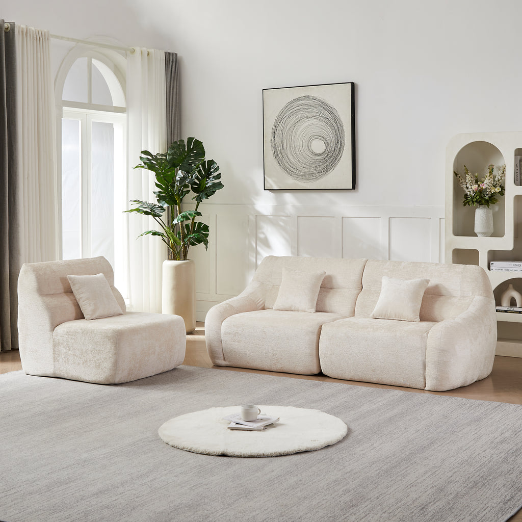 Curved Corner Sectional Sofa, Chenille Modular Cloud Sofa, High-Back 4-Seater Couch, No Assembly
