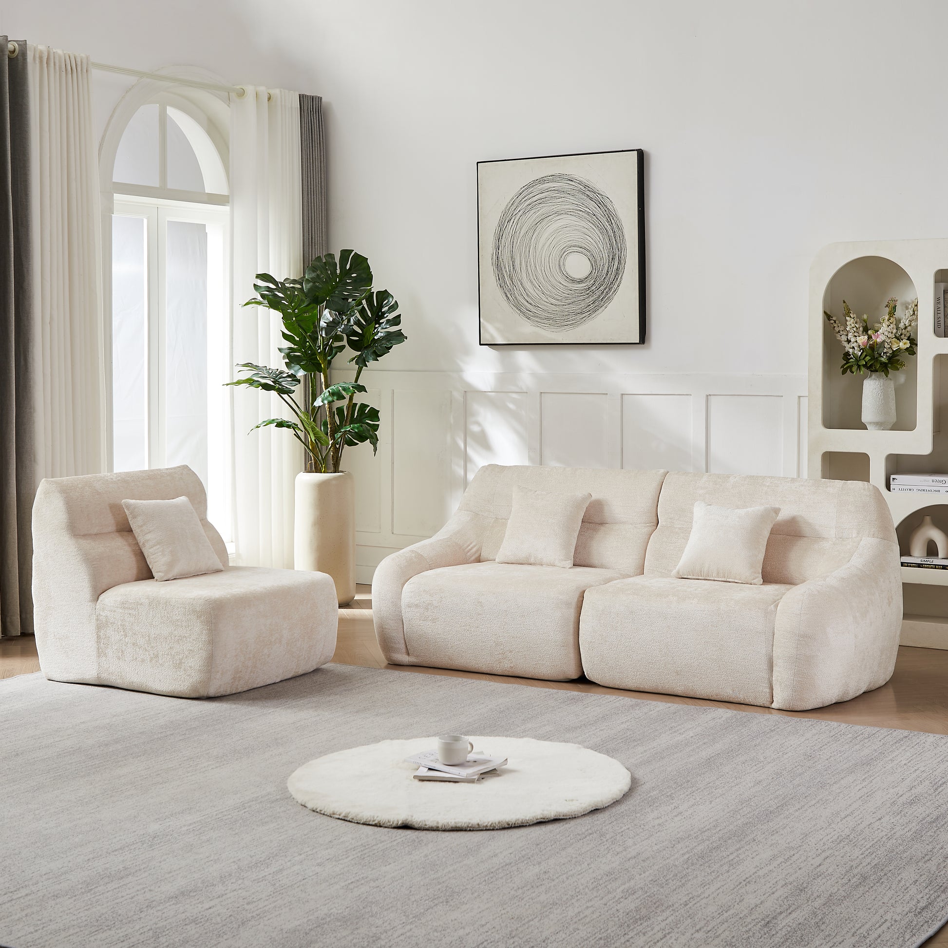 Curved Corner Sectional Sofa, Chenille Modular Cloud Sofa, High-Back 4-Seater Couch, No Assembly