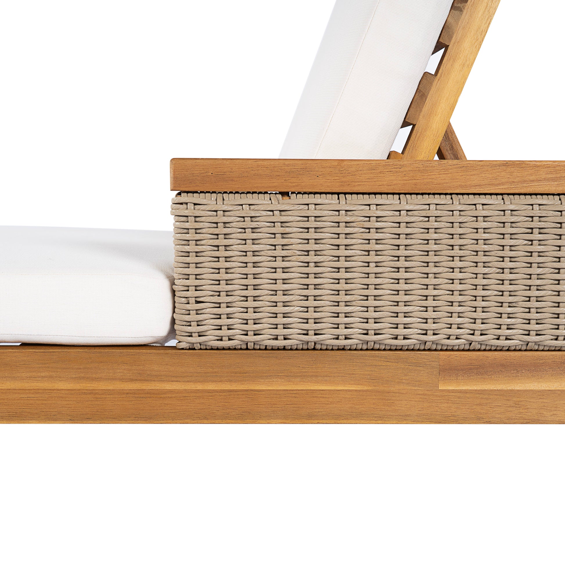 Outdoor Sun Lounger Acacia Wood Patio Recliner with Cushions and Wicker Accents