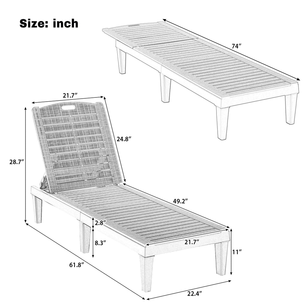 2-Piece Outdoor Chaise Lounges Resin Pool Lounge Chairs Outdoor Chaise Lounge Chair Set with Adjustable Backrest (Set of 2) for Patio, Poolside or Beach, Black