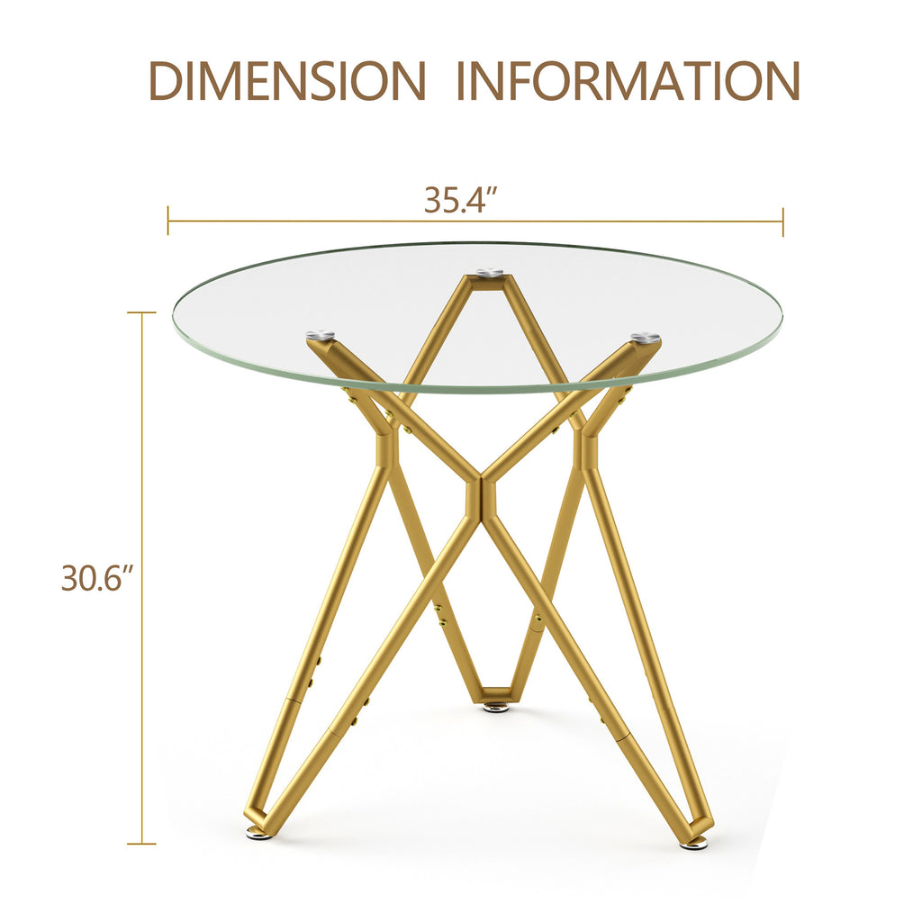 Modern Tempered Glass Dining Table, Rectangular/Round with Metal Legs, Space-Saving Kitchen Table