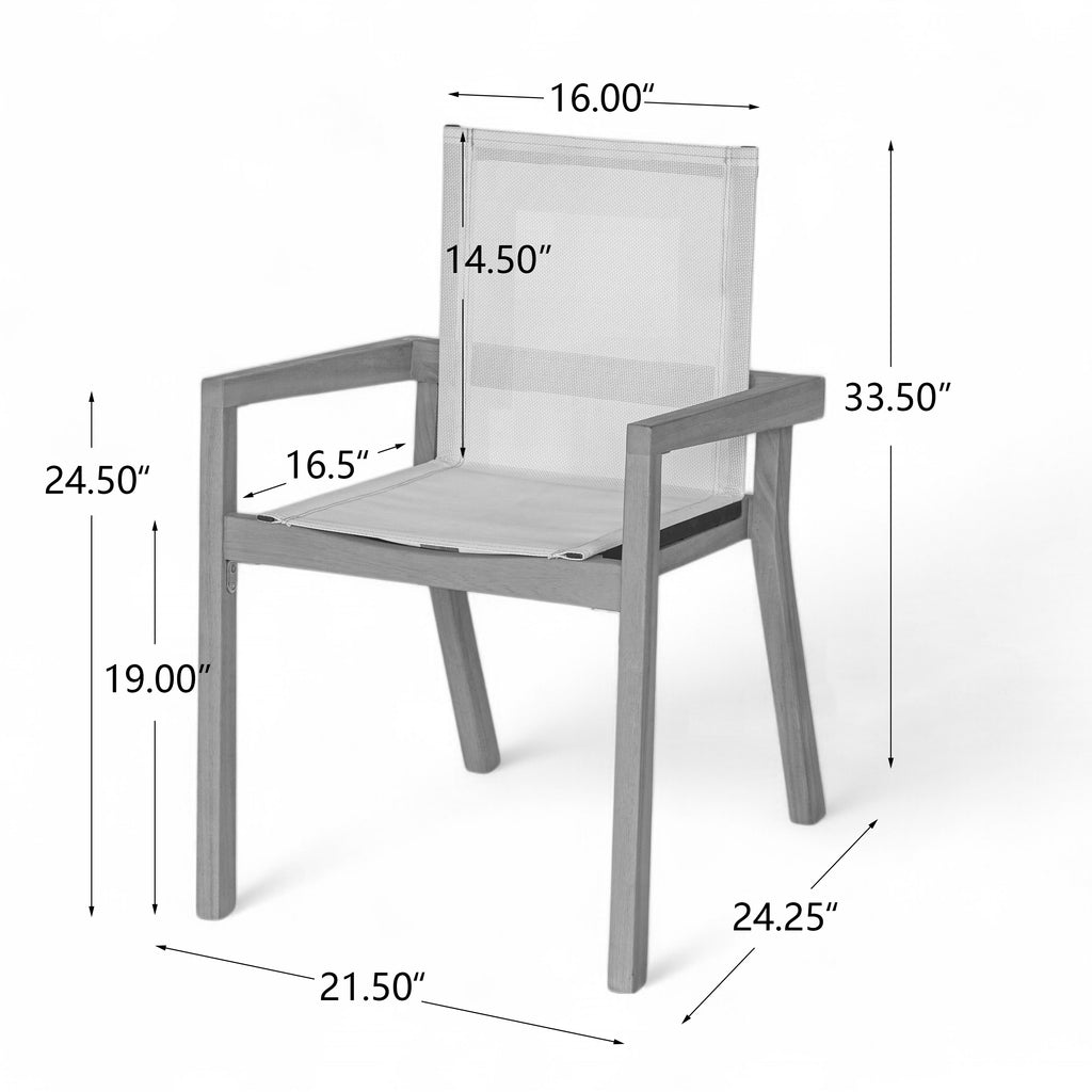 Teak Finish Outdoor Dining Chairs Set of 2 Wood Frame Patio Chairs with Textile