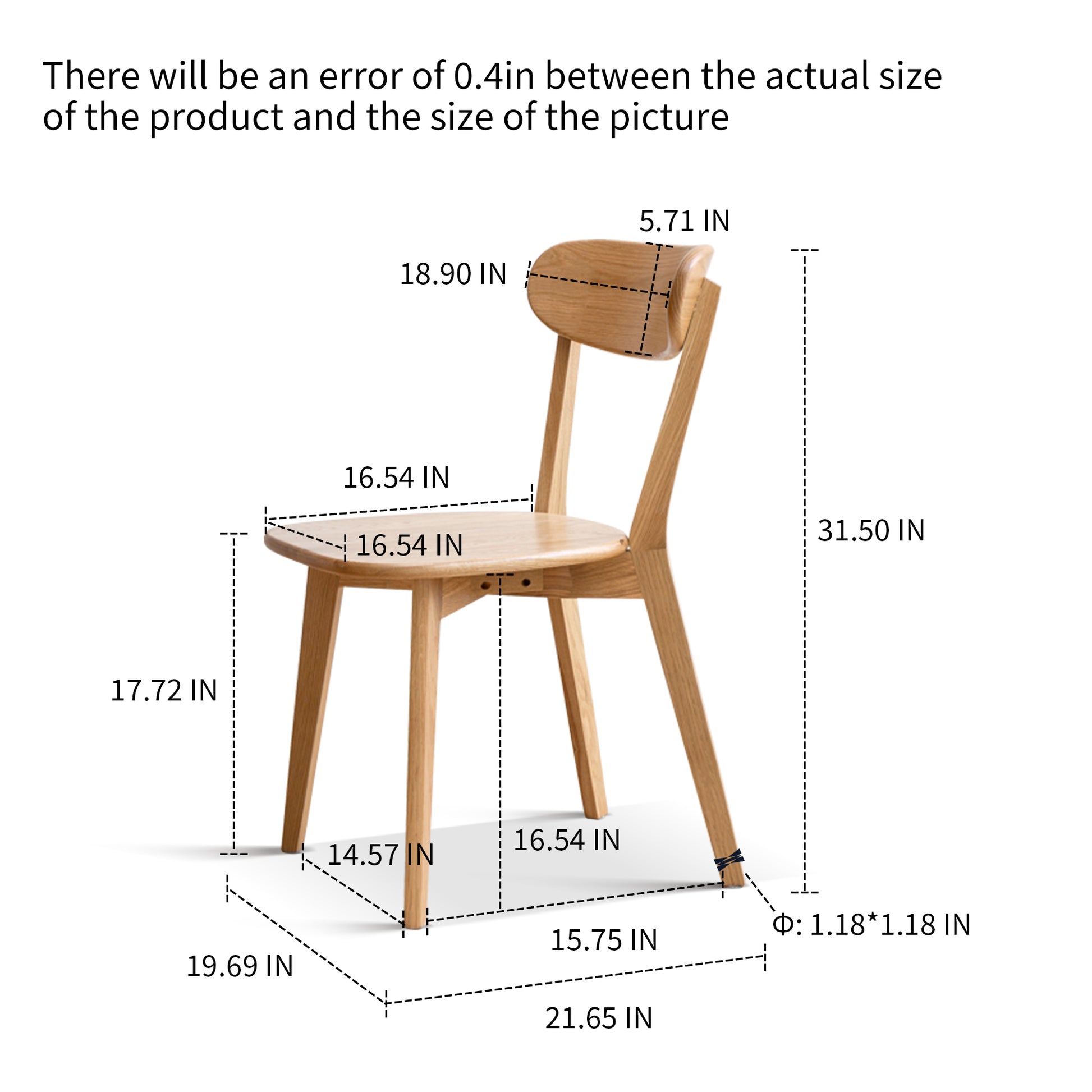 Set of 2 Rustic Solid Oak Wood Dining Chairs Kitchen 46.5x54x80cm