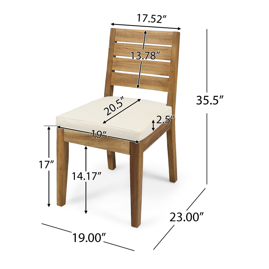 2-Pack Natural Wood Outdoor Armless Dining Chairs with Beige Cushions Patio Seating for Backyard