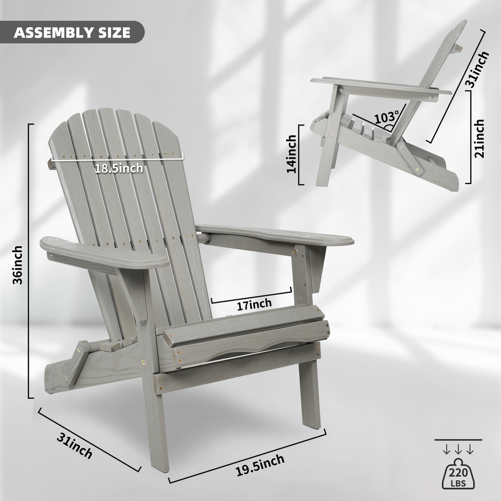 Folding Cedar Wood Adirondack Chairs, Embossed Wood Grain Outdoor Patio Lounge Seating for Garden