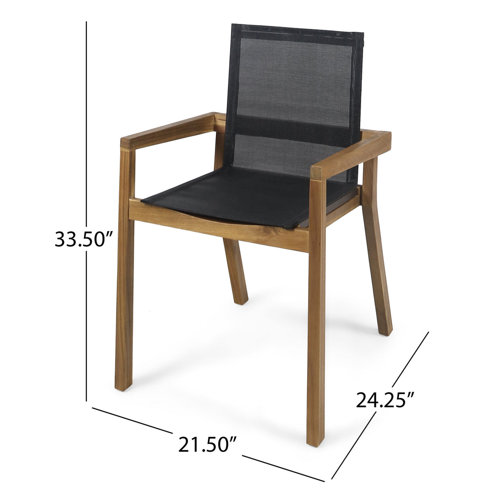 Acacia Wood Outdoor Dining Chairs with Breathable Mesh Seat & Teak Finish (Set of 2)