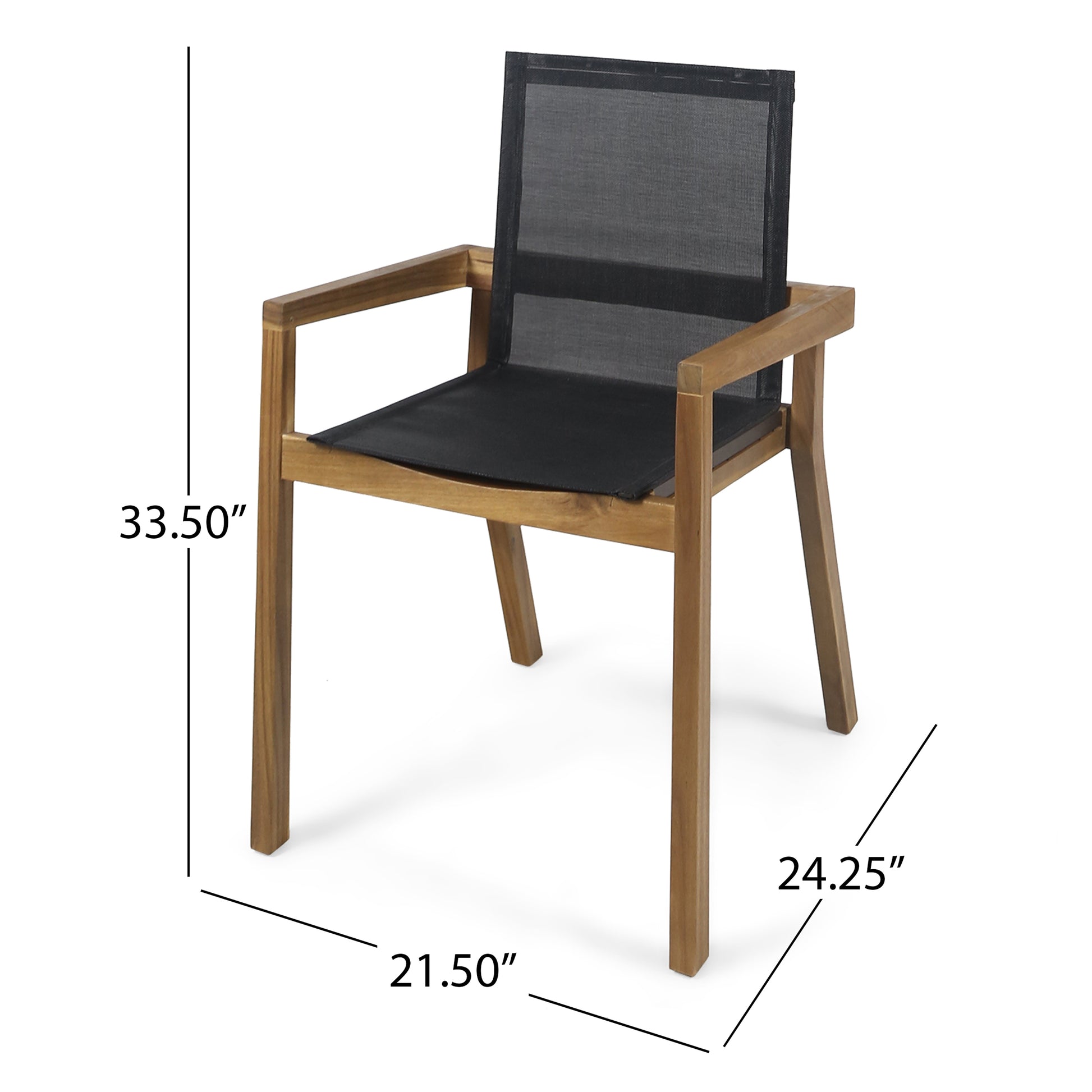 Acacia Wood Outdoor Dining Chairs with Breathable Mesh Seat & Teak Finish (Set of 2)
