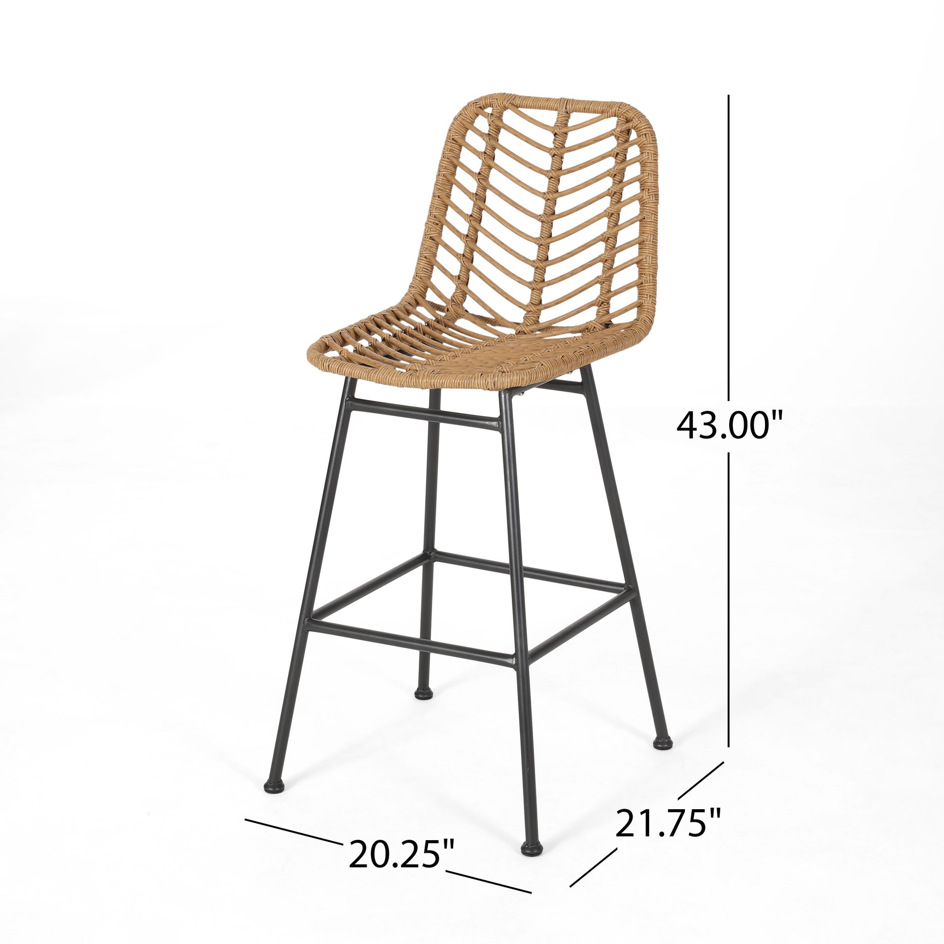 Sawtelle Outdoor Wicker Barstools Set of 2 – Rattan Patio Bar Stools with Black Metal Frame